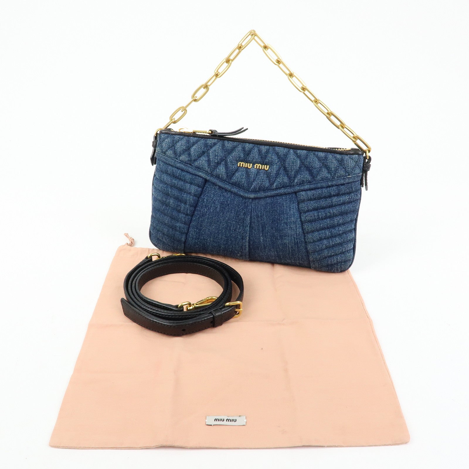 MIU MIU Denim Leather Chain Biker 2Way Bag Hand Bag Shoulder Bag RP0374