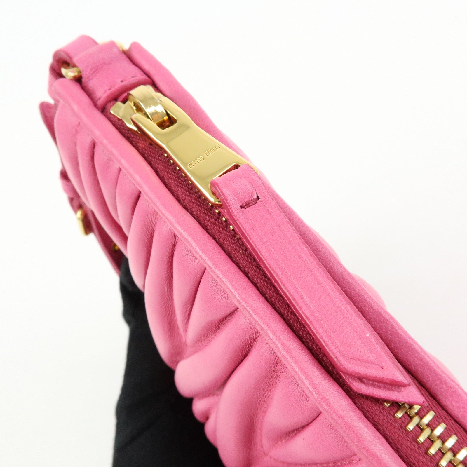 MIU MIU Matelasse Nappa Leather Clutch Bag Wristlet Bag Pink 5N1455