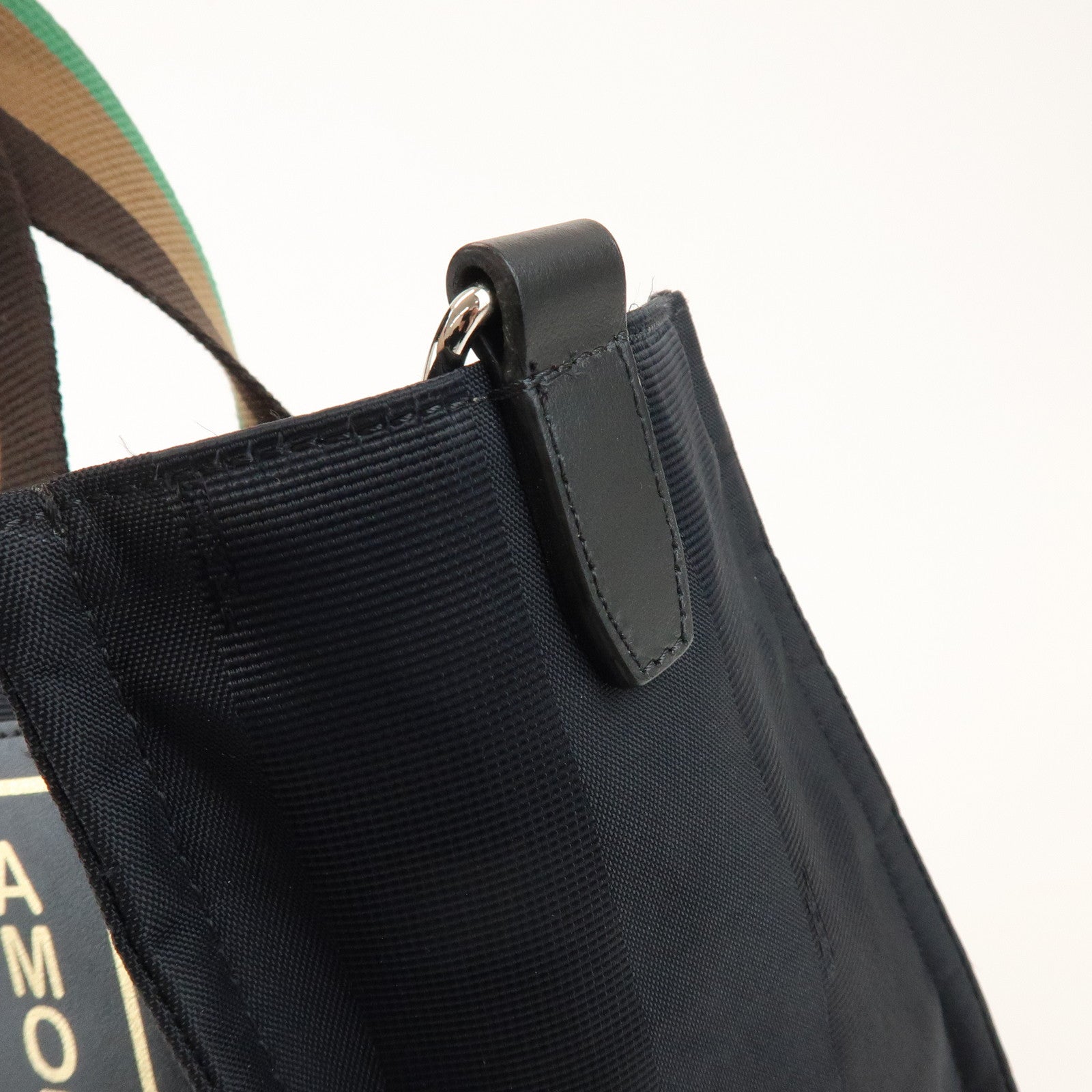 FENDI Pequin Nylon Leather Tote Bag Hand Bag Black 7VA454