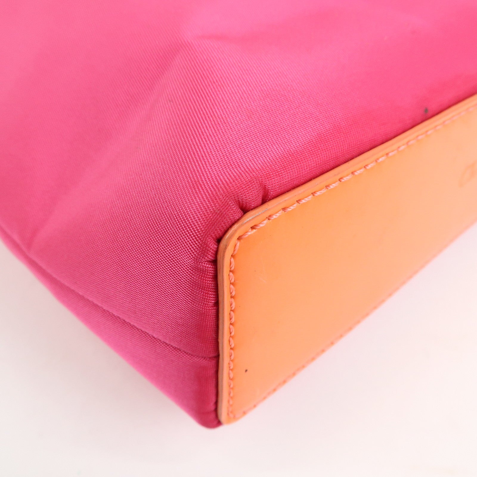 Christian Dior Malice Pearl Logo Nylon Hand Bag Pink Orange