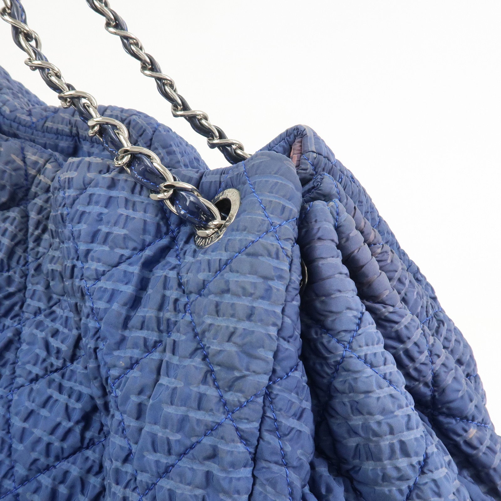 CHANEL Matelasse COCO Mark Nylon Patent Leather Shoulder Bag Blue