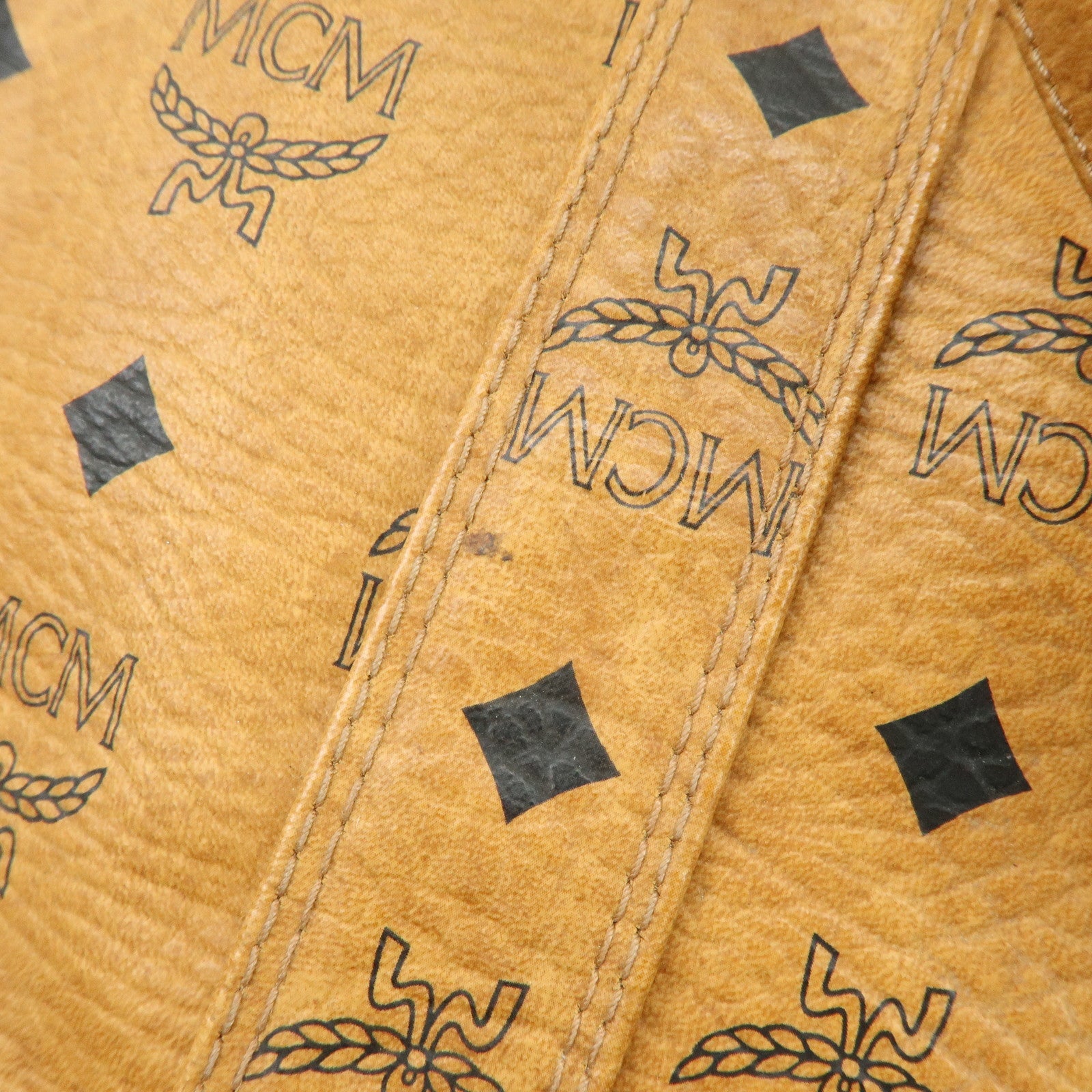 MCM Visetos PVC Tote Bag Shoulder Bag Hand Bag Cognac Brown