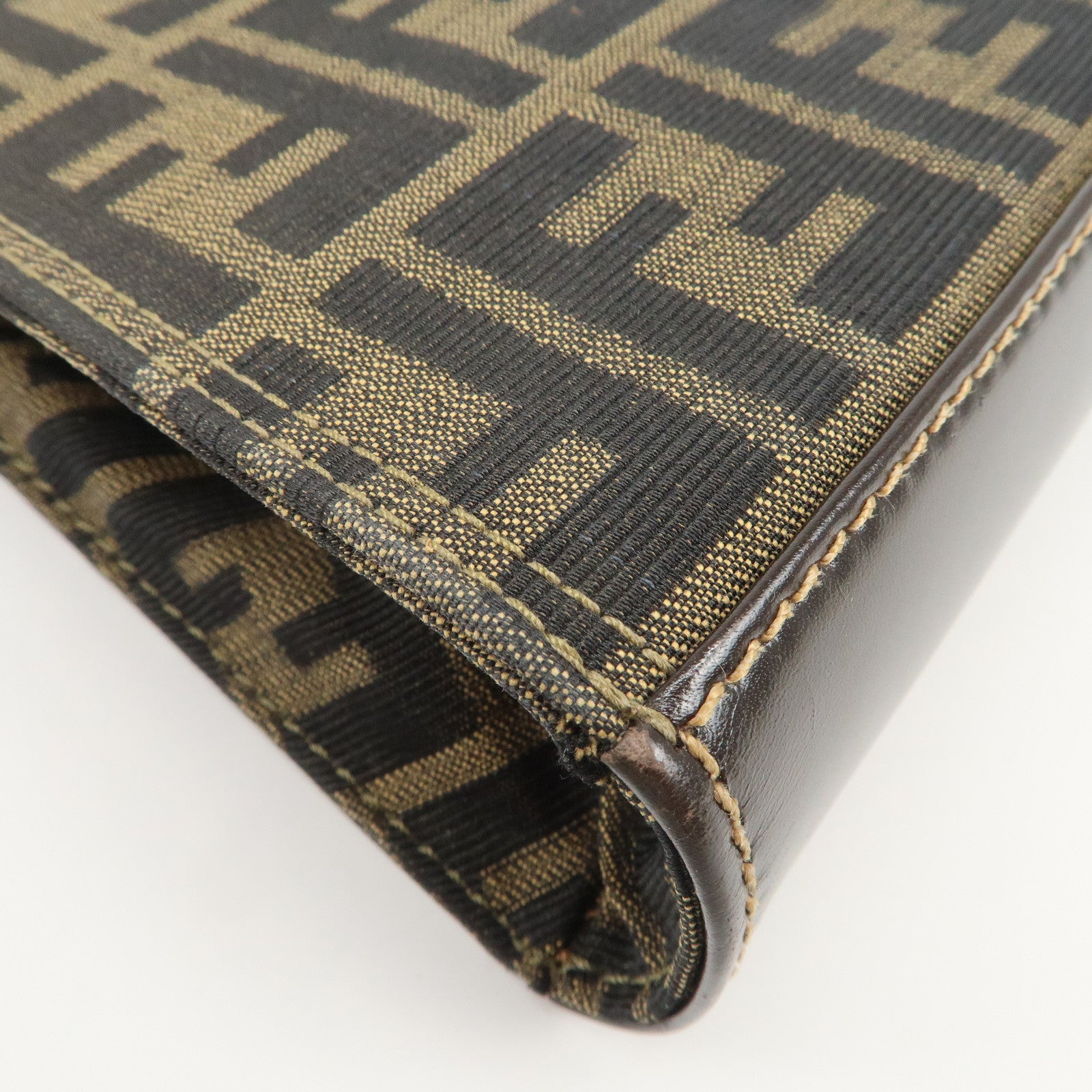 FENDI Zucca Canvas Leather Shoulder Bag Hand Bag Brown Black