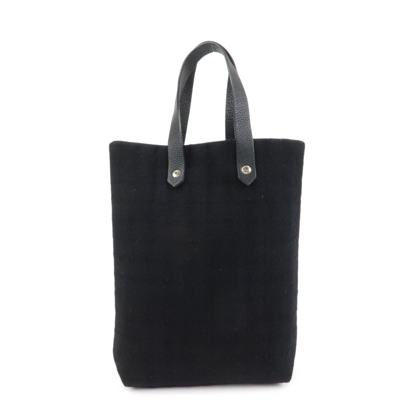 HERMES Amedaba PM Canvas Leather Tote Bag Hand Bag Black
