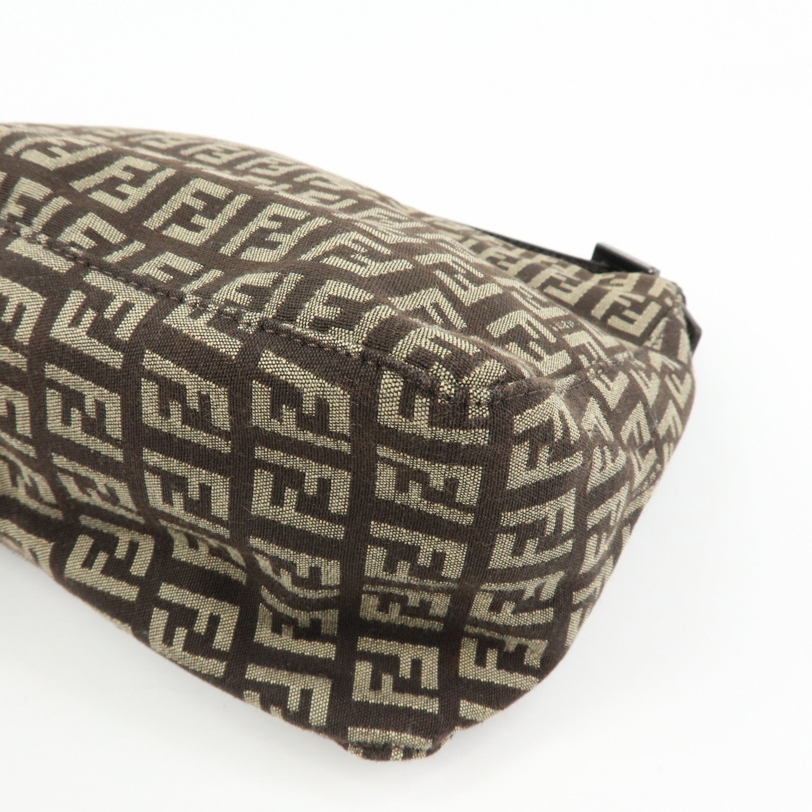 FENDI Zucchino Canvas Leather Hand Bag Pouch Brown 8N0005