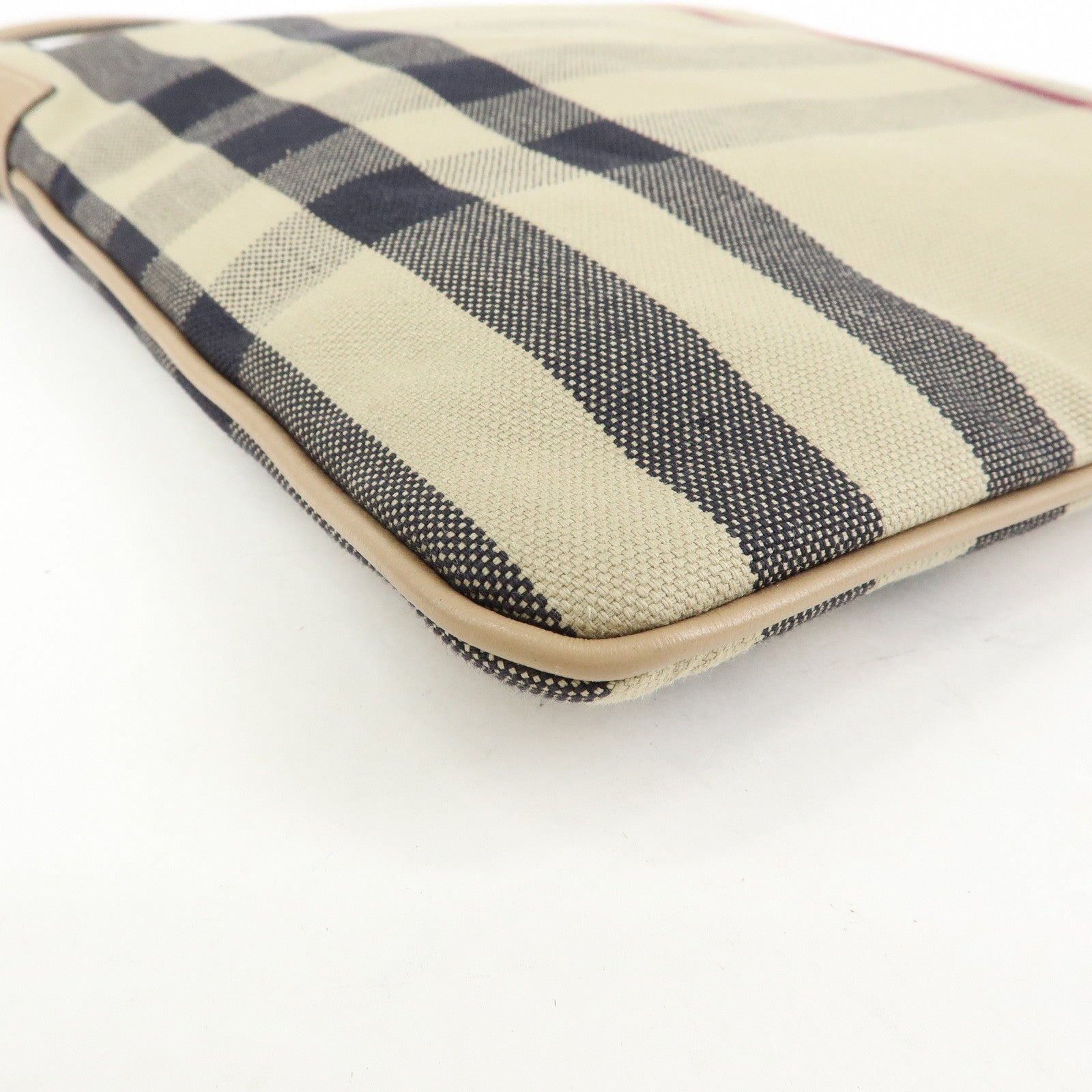 BURBERRY Nova Plaid Canvas Leather Shoulder Bag Beige