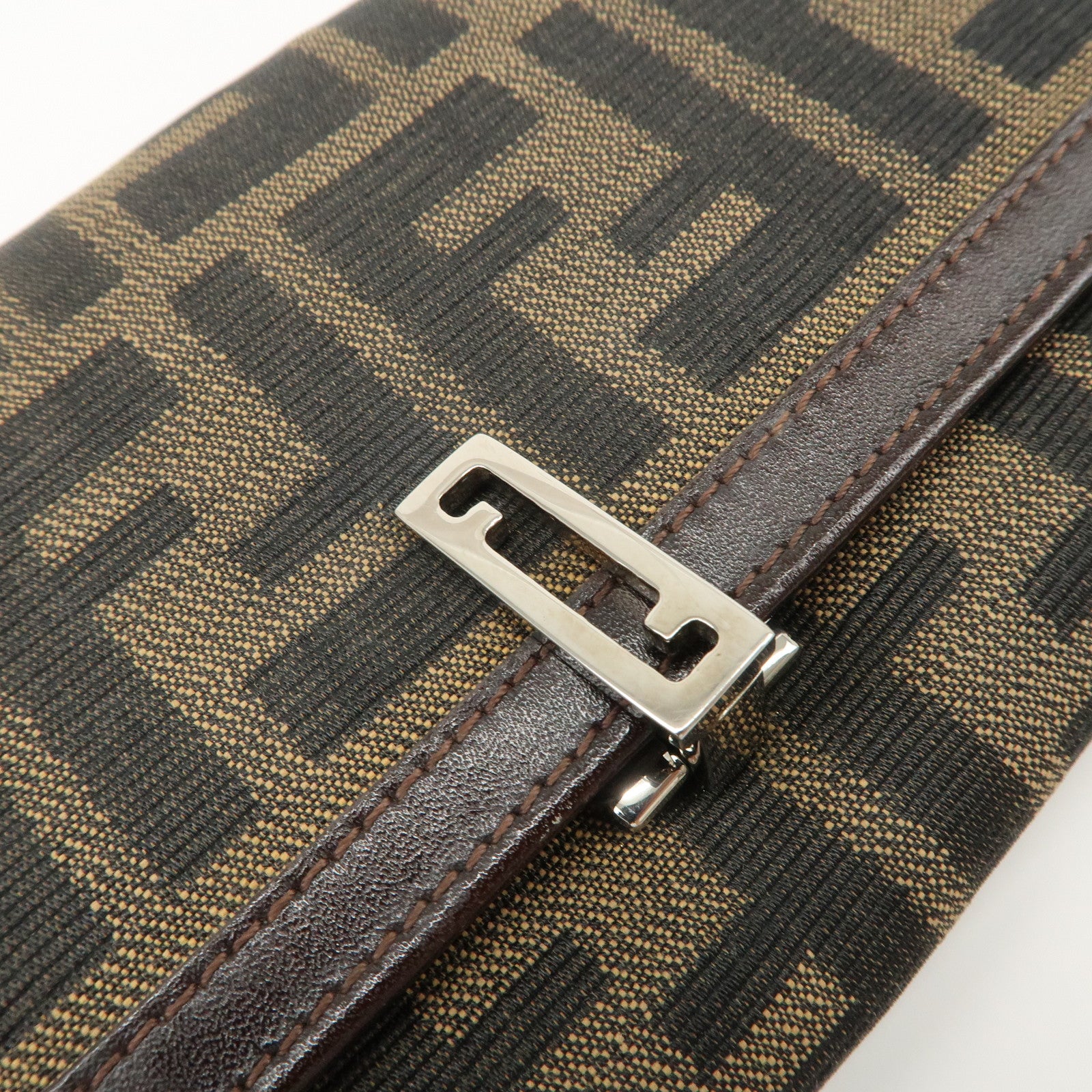 FENDI Zucca Canvas Leather Flap Long Wallet Brown 31084
