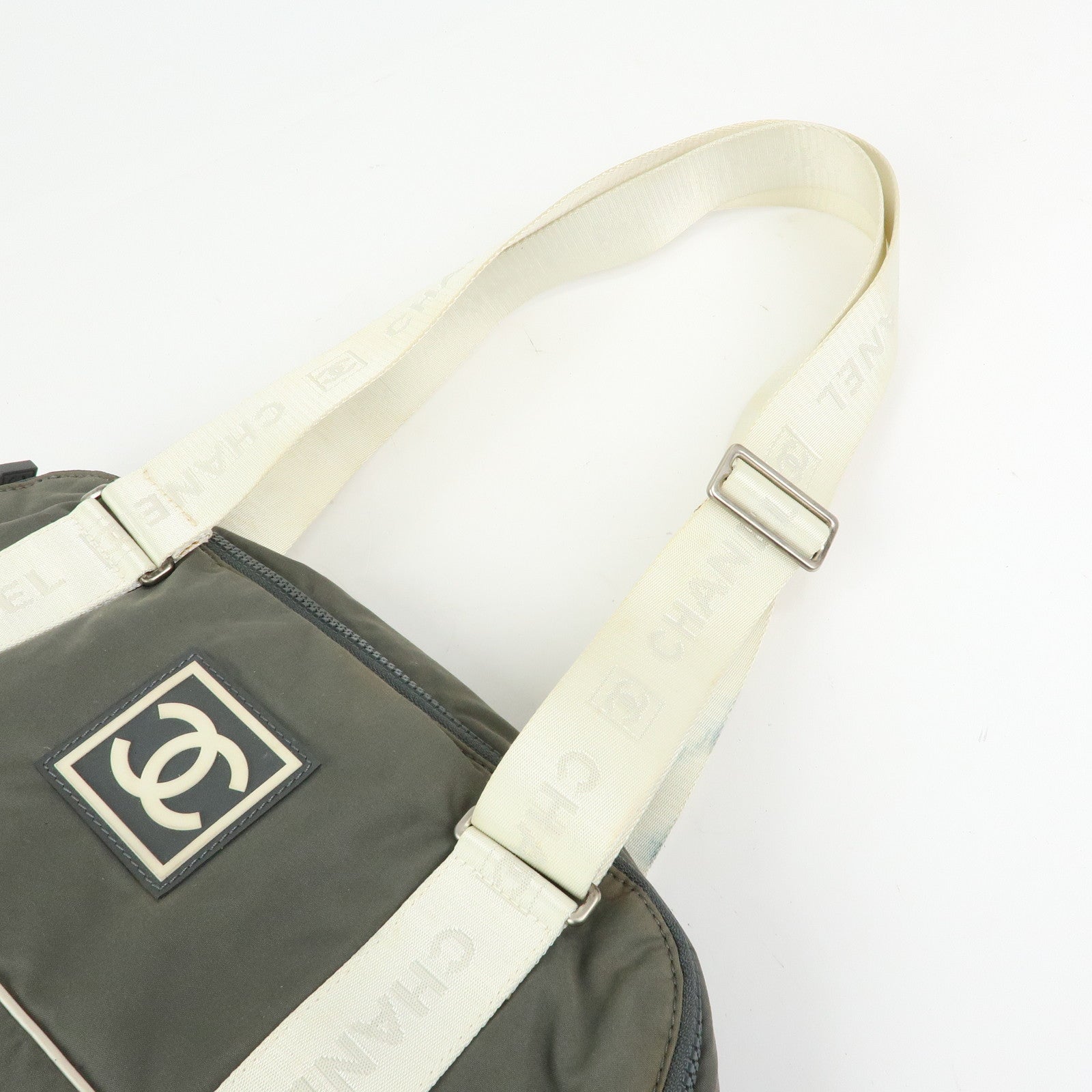 CHANEL Sports Line COCO Mark Nylon Boston Hand Shoulder Bag Gray