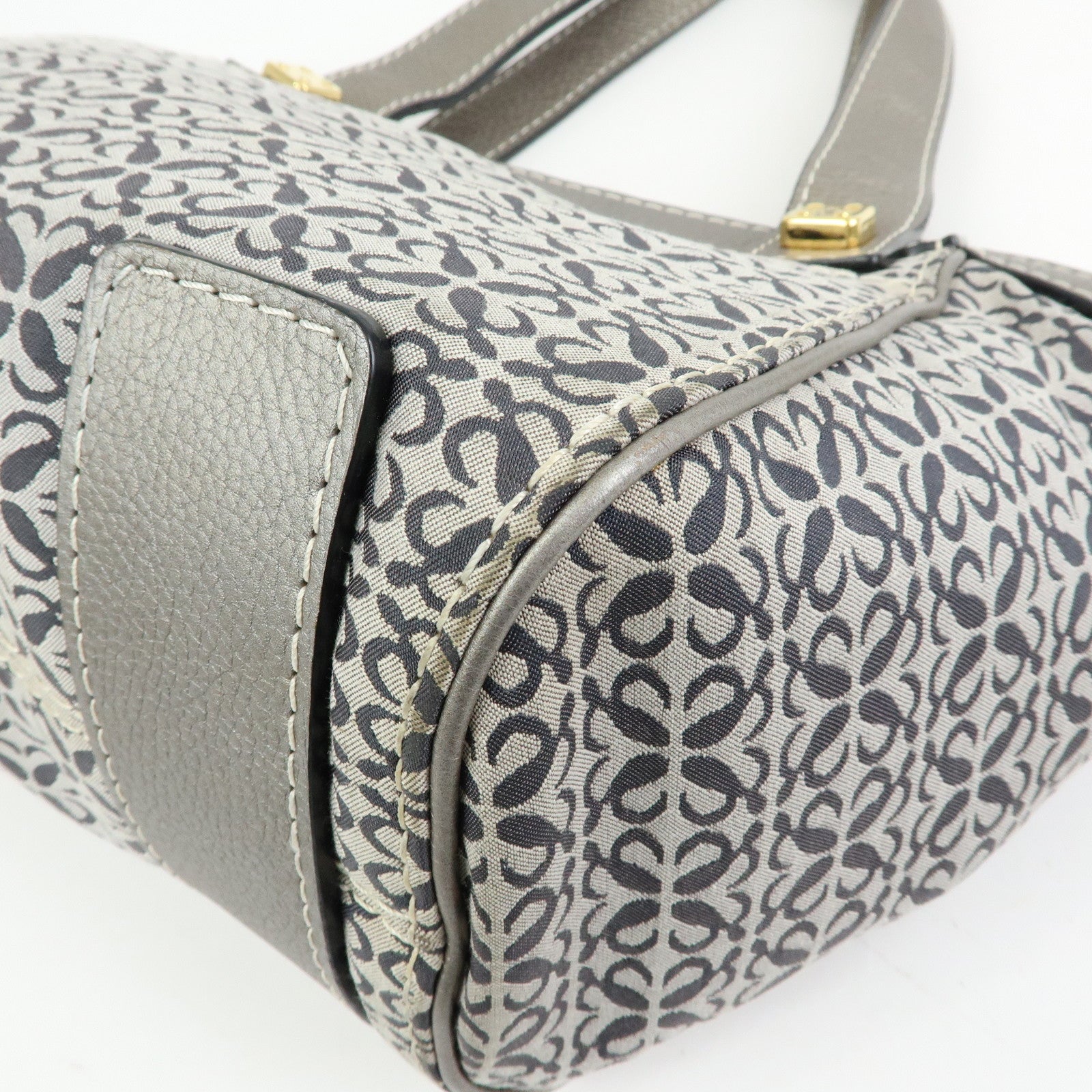 LOEWE New Road Line Repeat Anagram Canvas Calf Leather Hand Bag