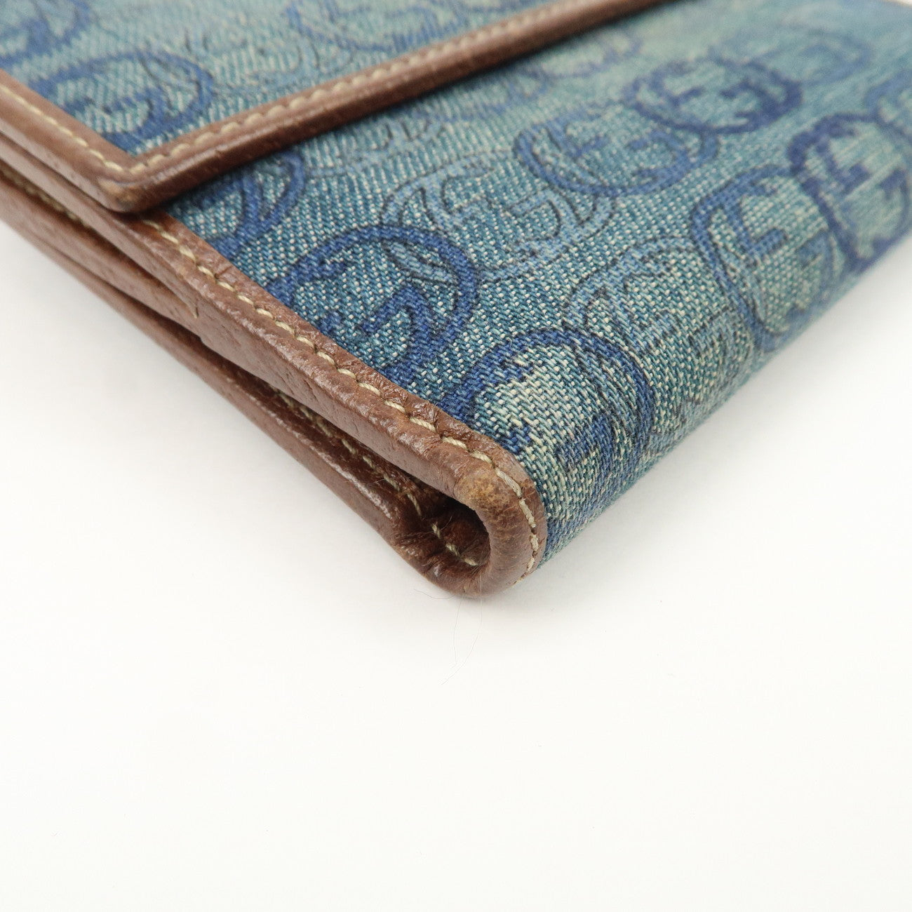 GUCCI Denim Leather Bi-Fold Compact Wallet Blue Brown