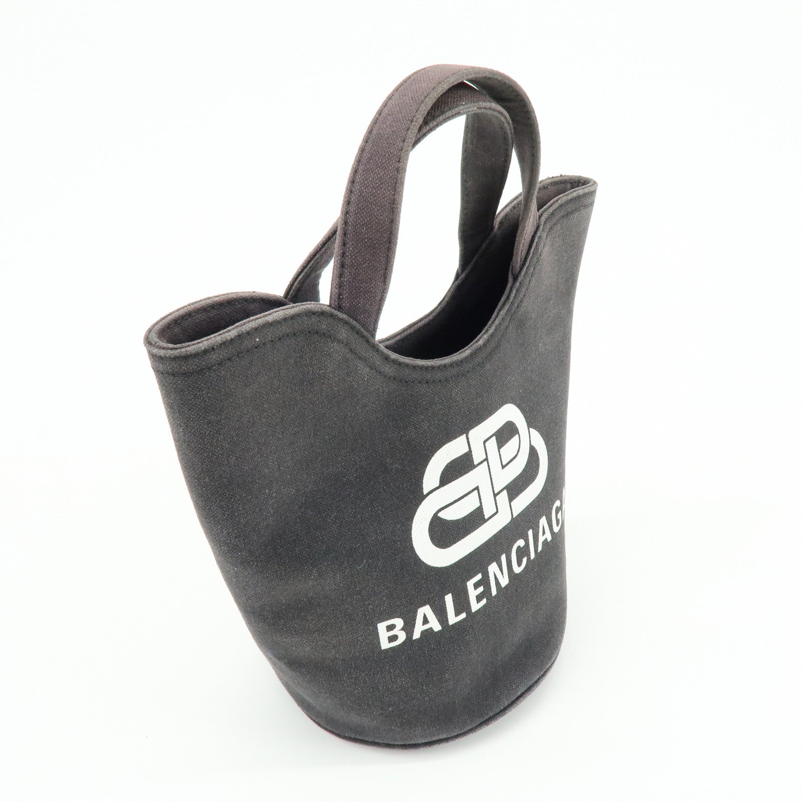 BALENCIAGA WAVE XS Canvas Hand Bag Mini Tote Bag Black 619979