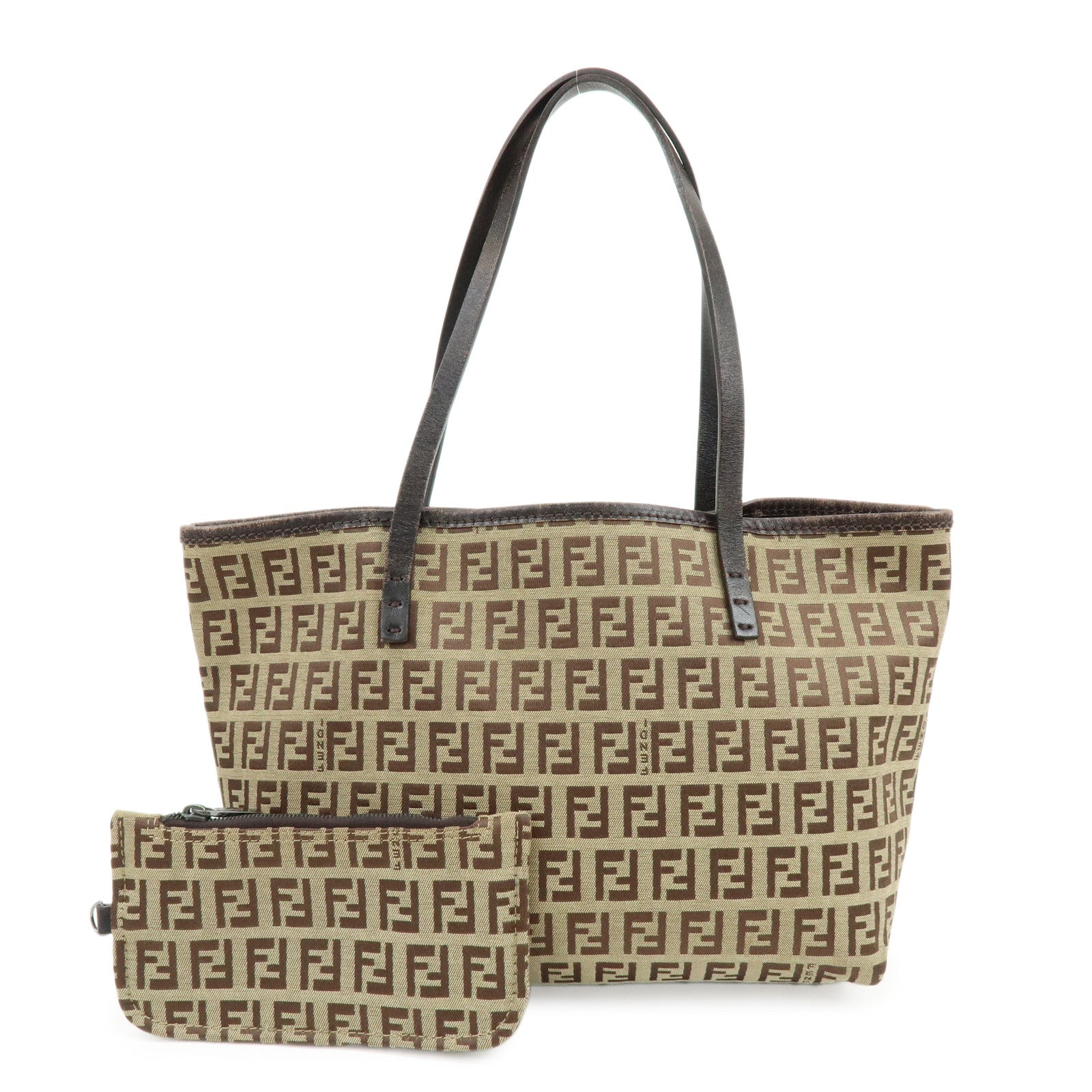 FENDI Zucchino Canvas Leather Mini Tote Bag Hand Bag Brown