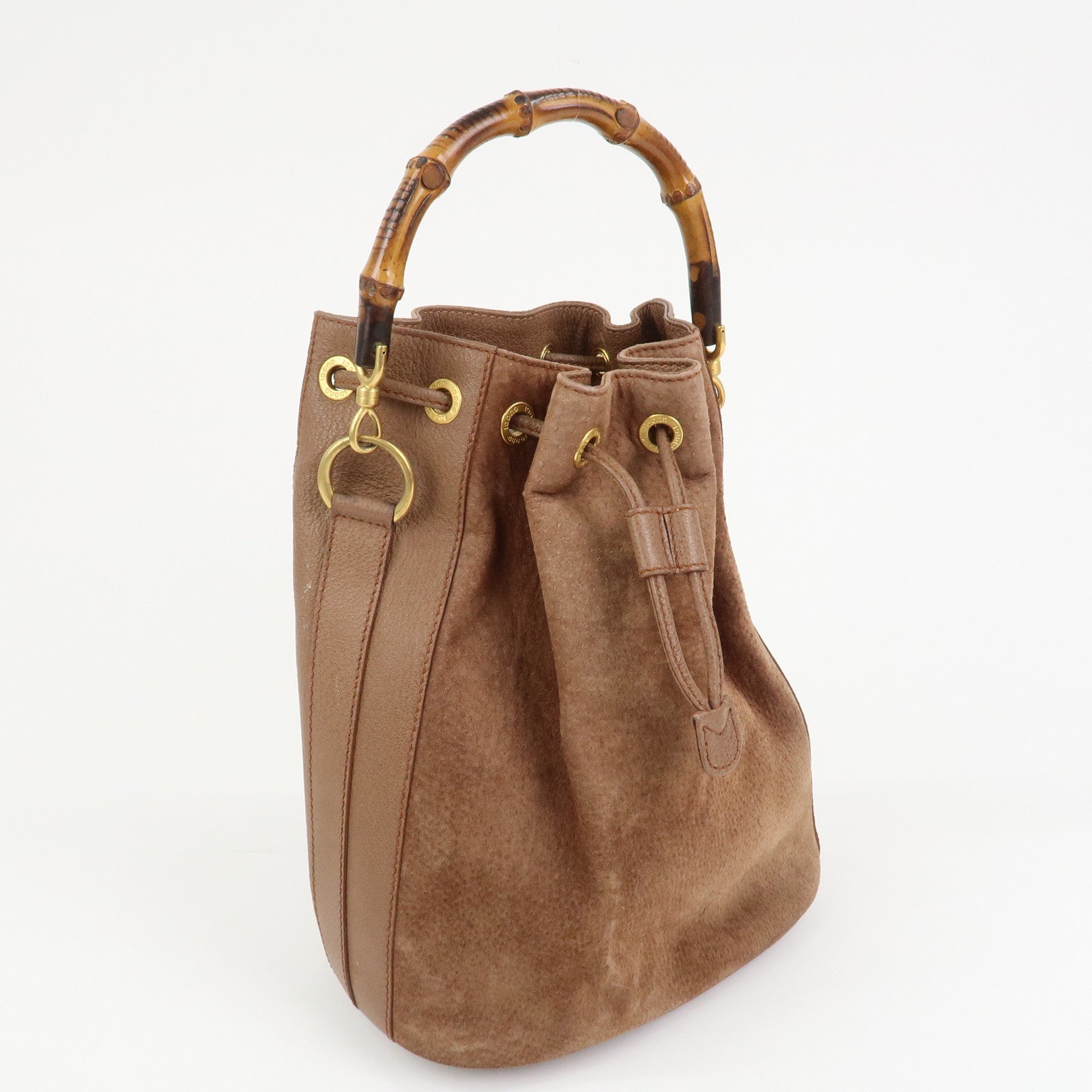 GUCCI Bamboo Suede Leather 2WAY Bag Hand Bag Brown 001・3754・1657