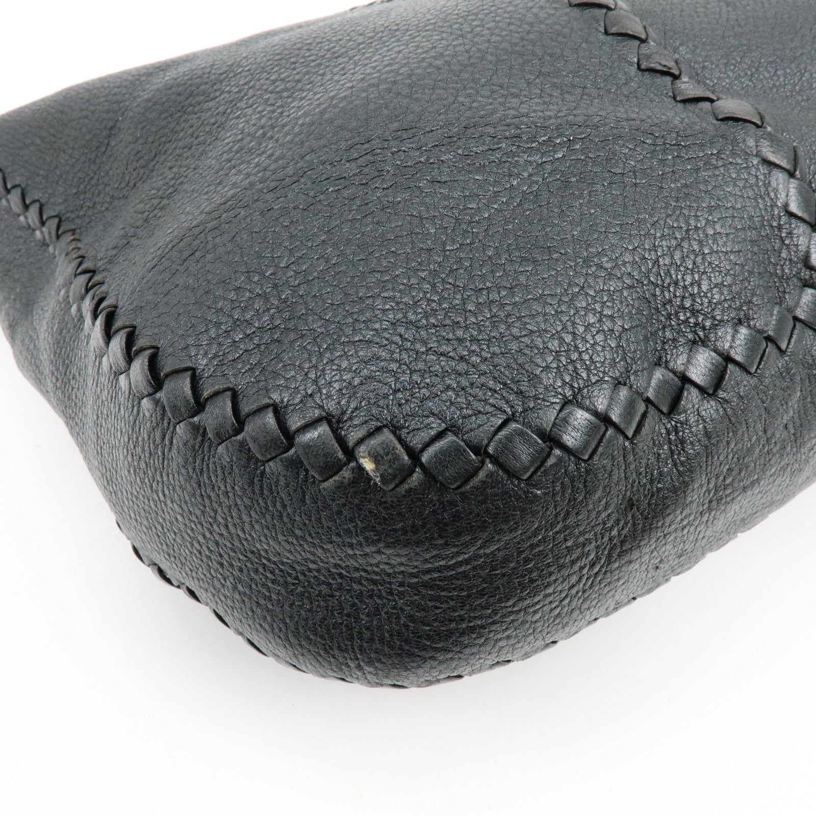 BOTTEGA VENETA Cervo Leather Shoulder Bag Hand Bag Black