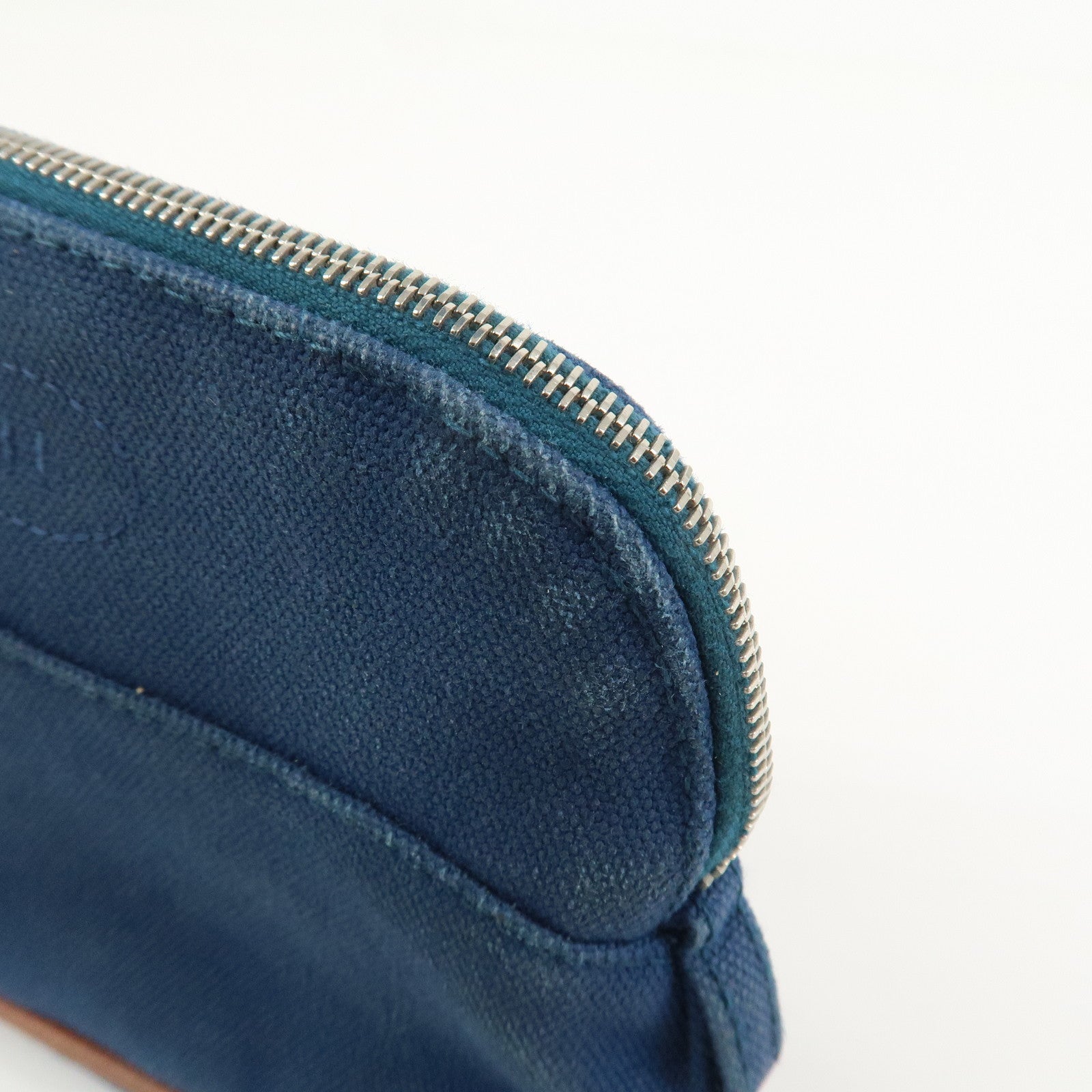 HERMES Canvas Leather Bolide Mini Mini 16 Pouch Cosmetic Pouch Navy
