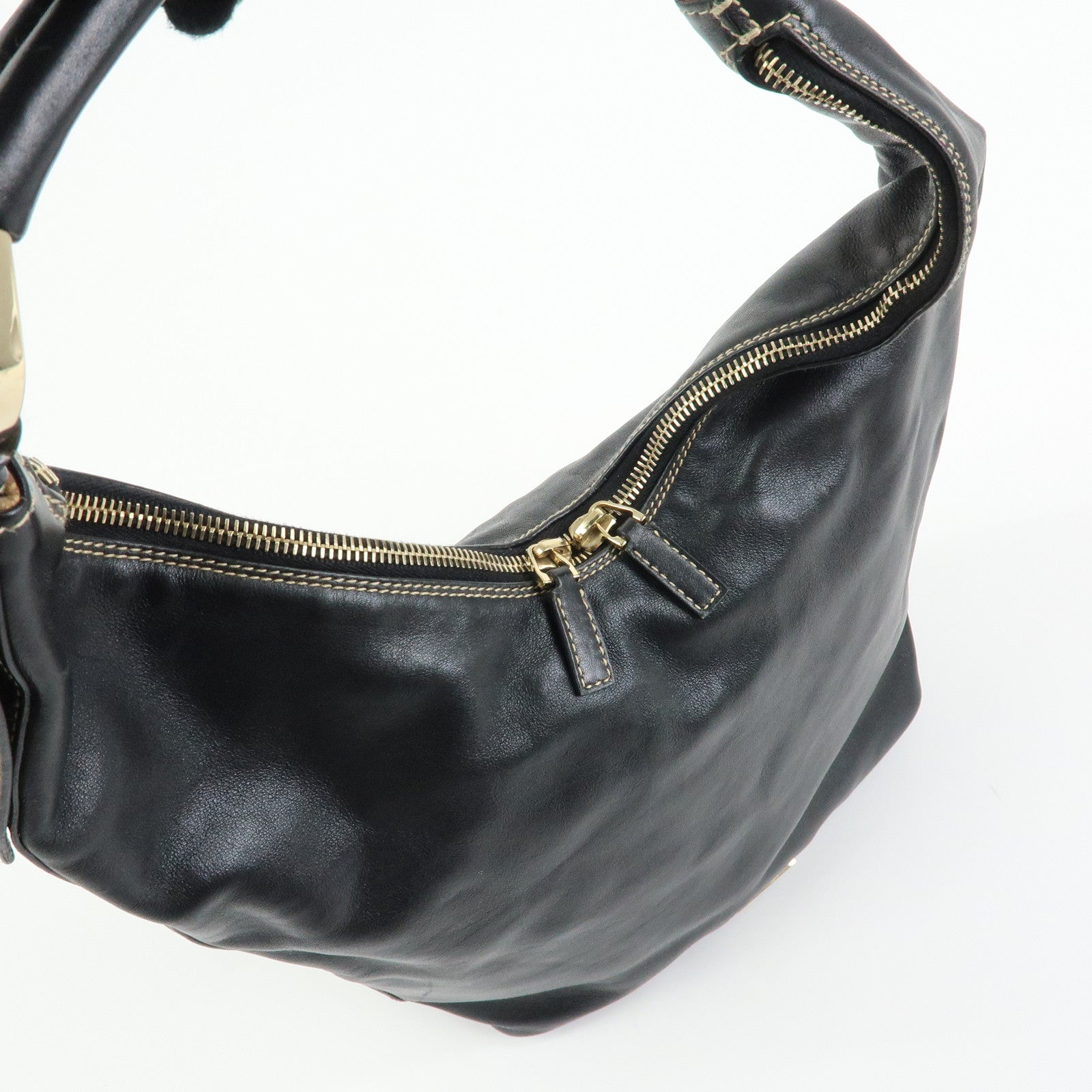 GUCCI Leather Shoulder Bag Hand Bag Black 73885
