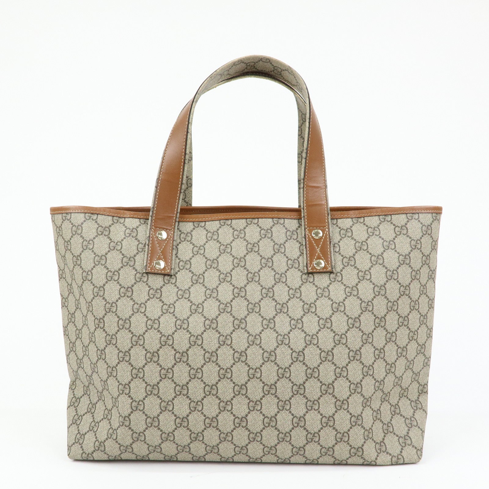 GUCCI sherry GG Supreme Leather Tote Hand Bag Beige Brown 211134