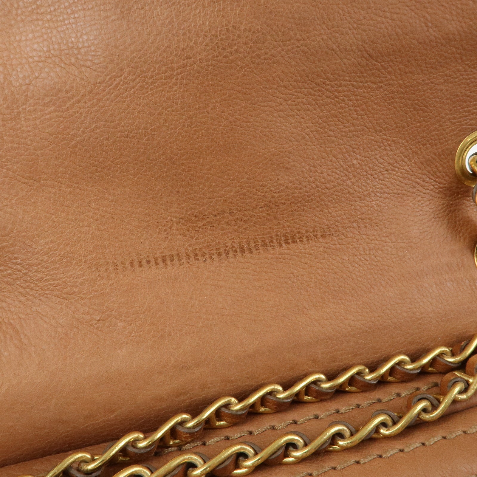 PRADA Logo Leather Chain Shoulder Bag Crossbody Bag Camel