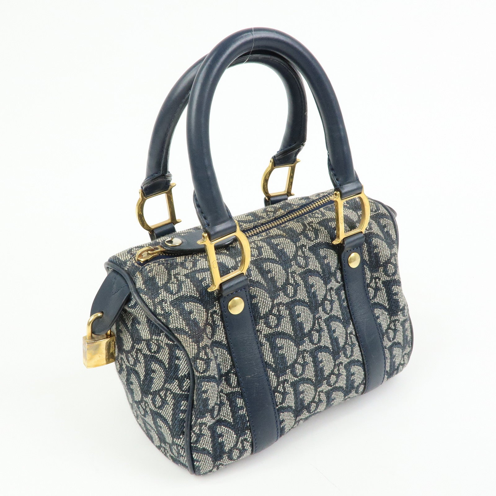 Christian Dior Trotter Jacguard Leather Mini Boston Bag Navy