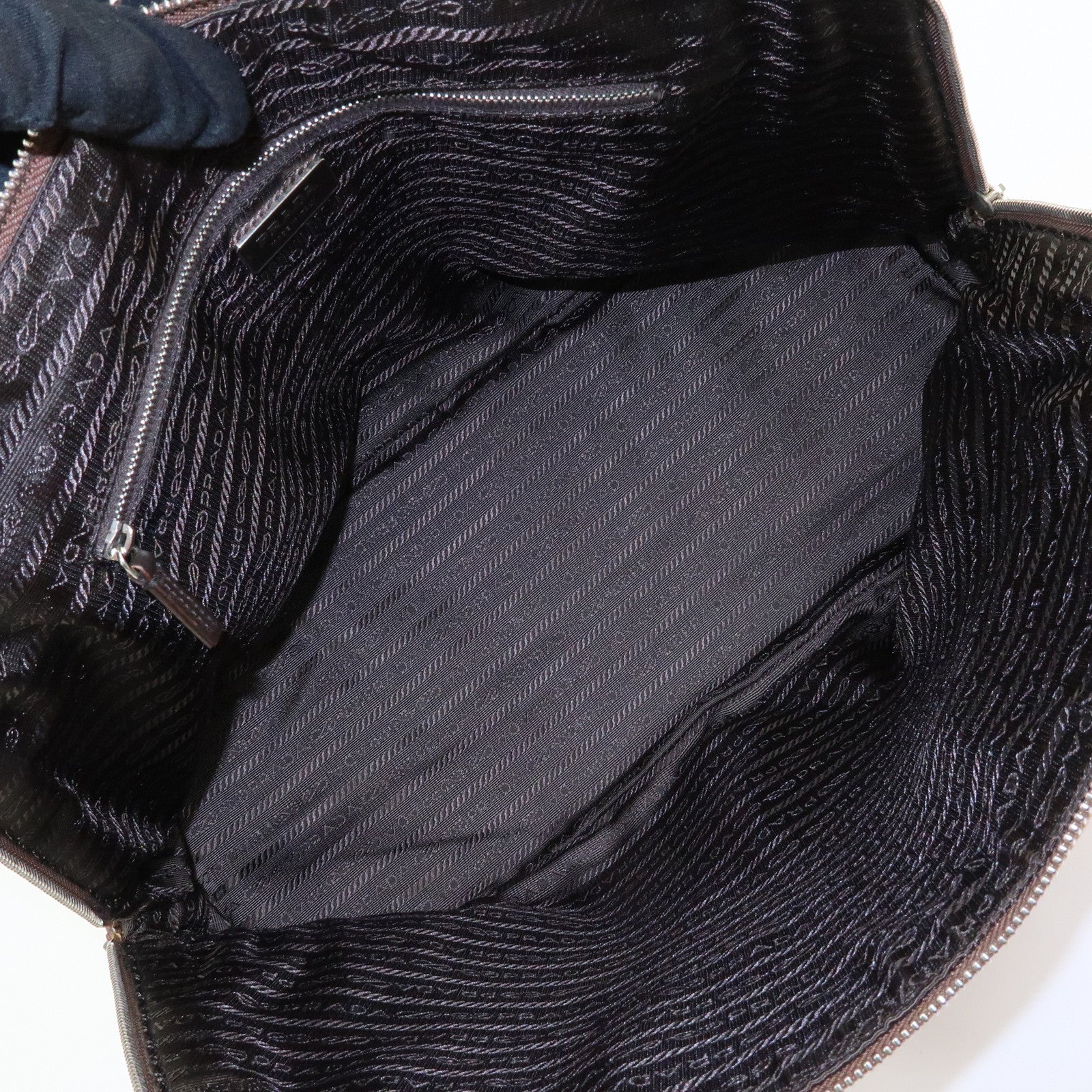 PRADA Triangle Logo Canvas Leather Hand Bag Beige Red