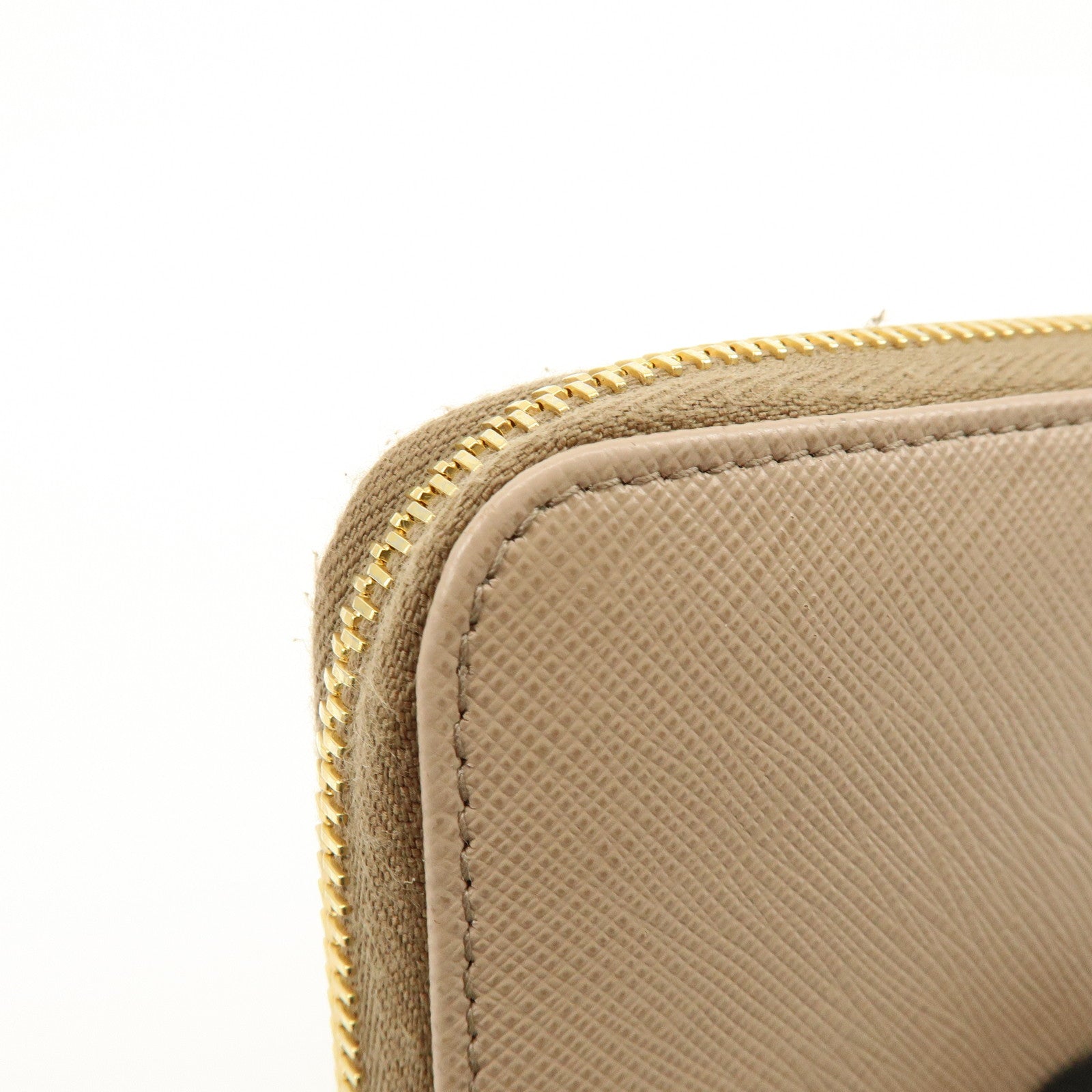 PRADA Triangle Logo Saffiano Leather Coin Case Beige 2MM003
