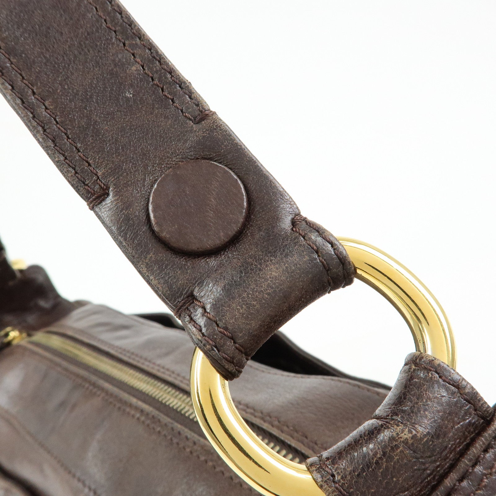 CELINE Side Ribbon Leather Shoulder Bag Hand Bag Brown