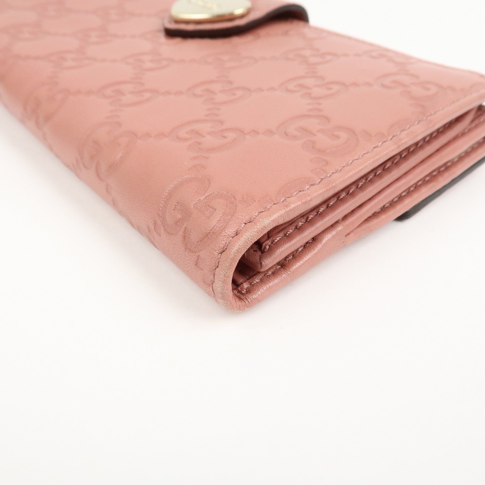 GUCCI Guccissima Leather Heart W Hook Bi-fold Wallet Pink 203550