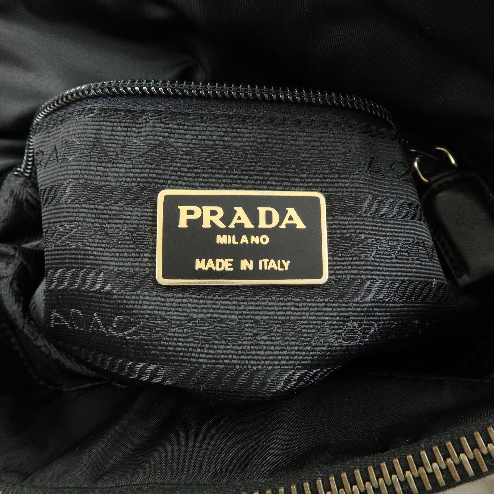 PRADA Triangle Logo Nylon Leather Chain Shoulder Bag Black B4394