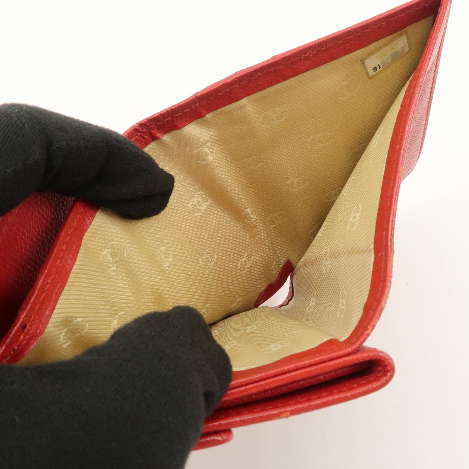 CHANEL COCO Button Leather Double Hook Compact Wallet Red A20902