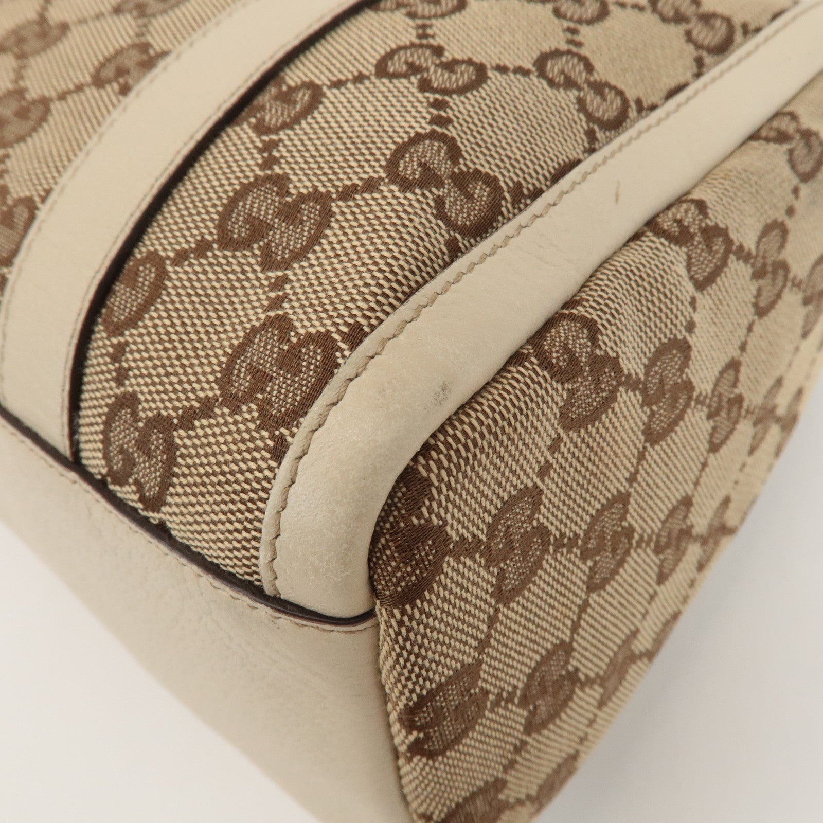 GUCCI Abbey GG Canvas Leather Hand Bag Beige Ivory 130942