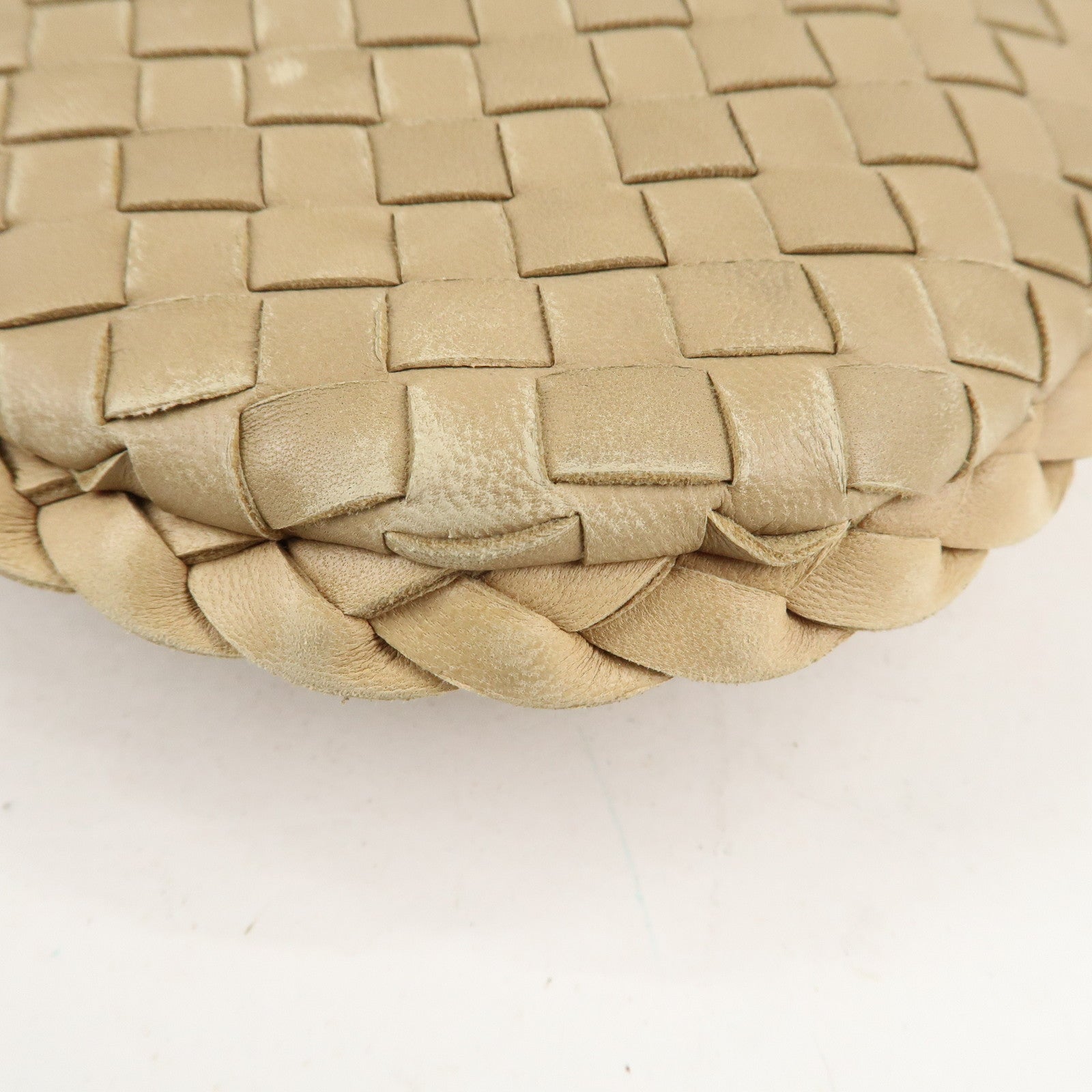 BOTTEGA VENETA Hobo Intrecciato Leather Shoulder Bag Beige 115653 Used