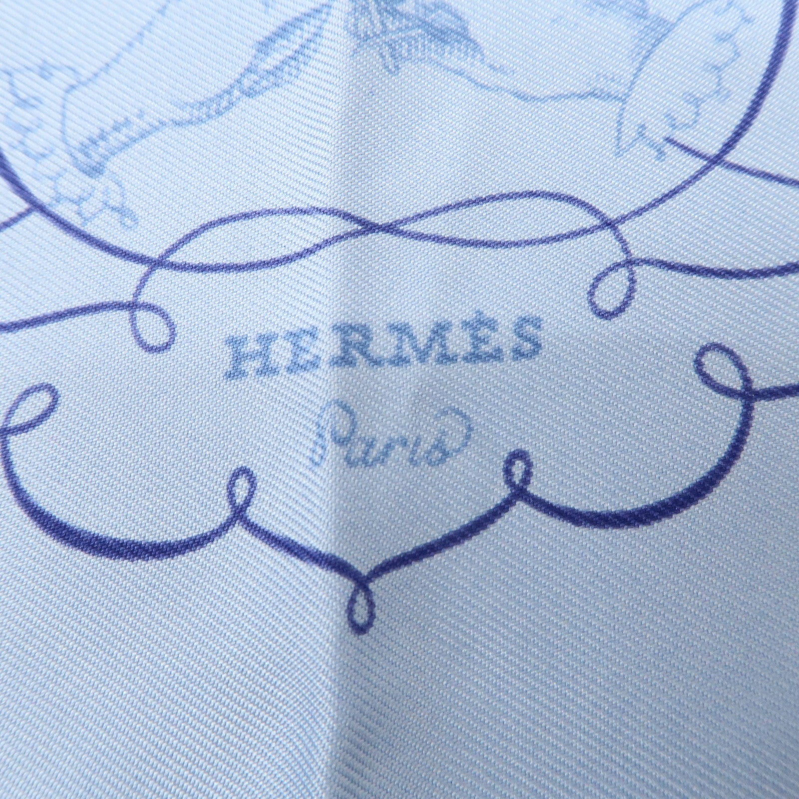 HERMES Carre 42 Silk 100% Scarf L'ART D'ECRIRE Light Blue Used