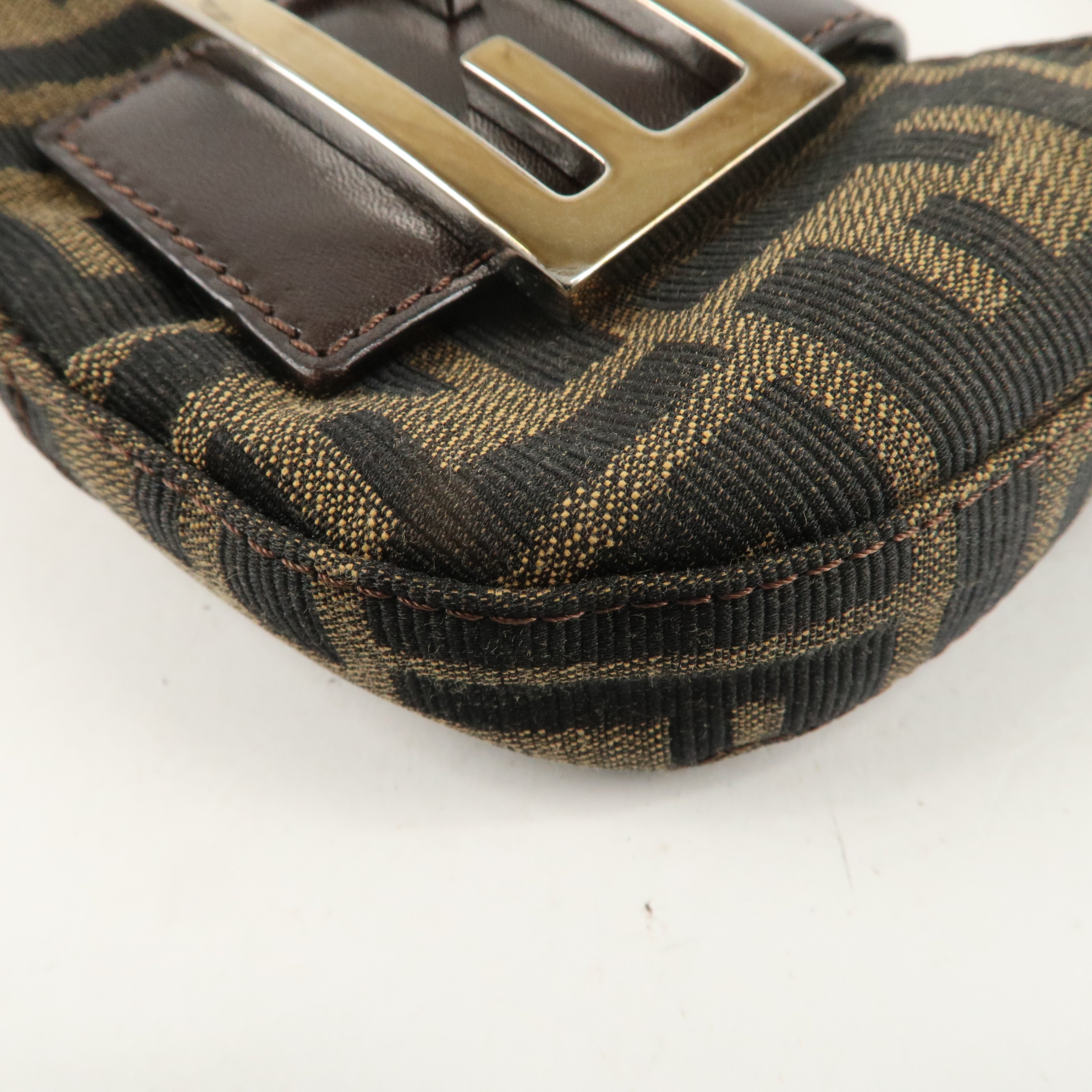 FENDI Zucca Canvas Leather Pouch Khaki Brown 26673