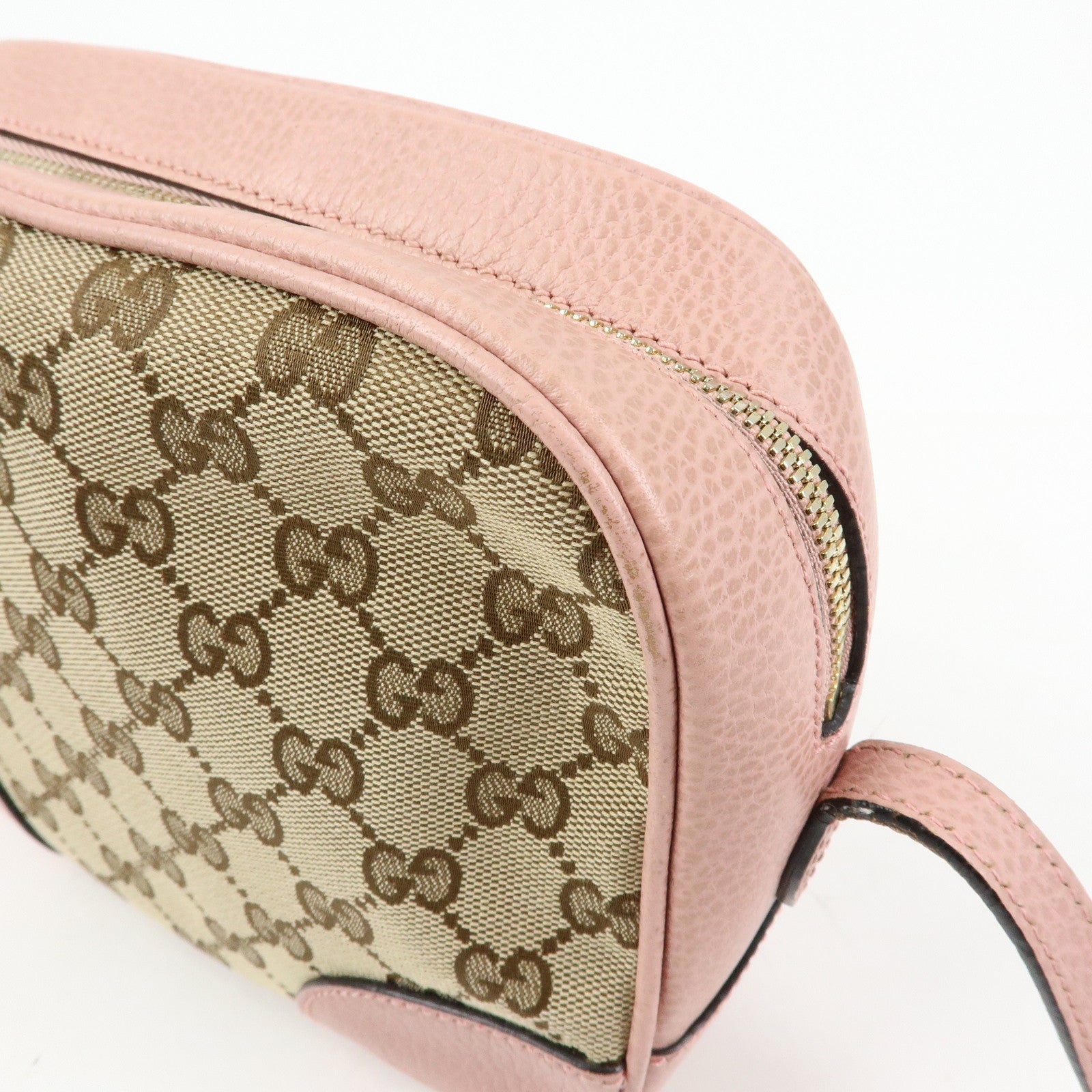 GUCCI GG Canvas Leather Shoulder Crossbody Bag Beige Pink 449413