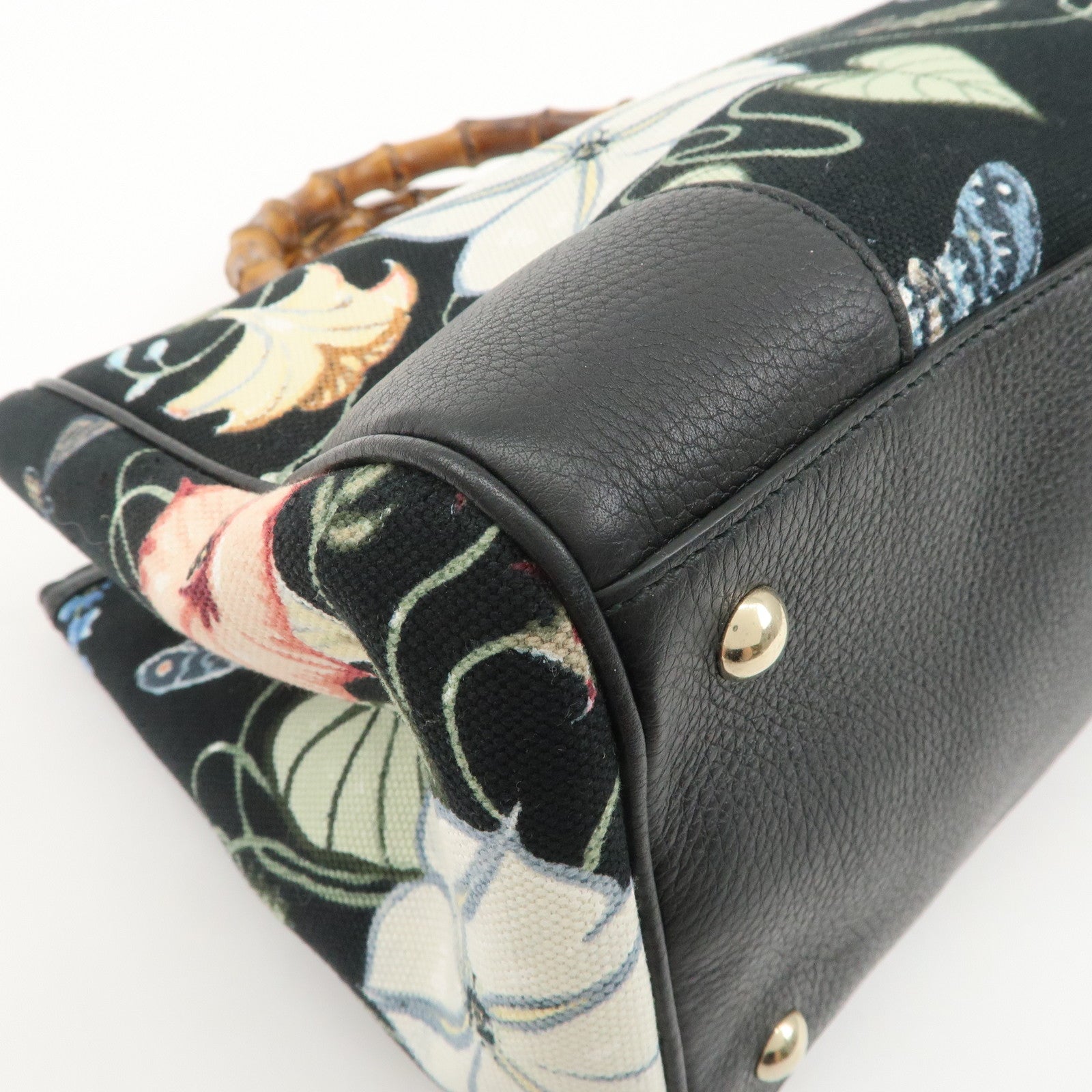 GUCCI Bamboo Leather Canvas 2Way Flora Print Chris Knight 323660 Used