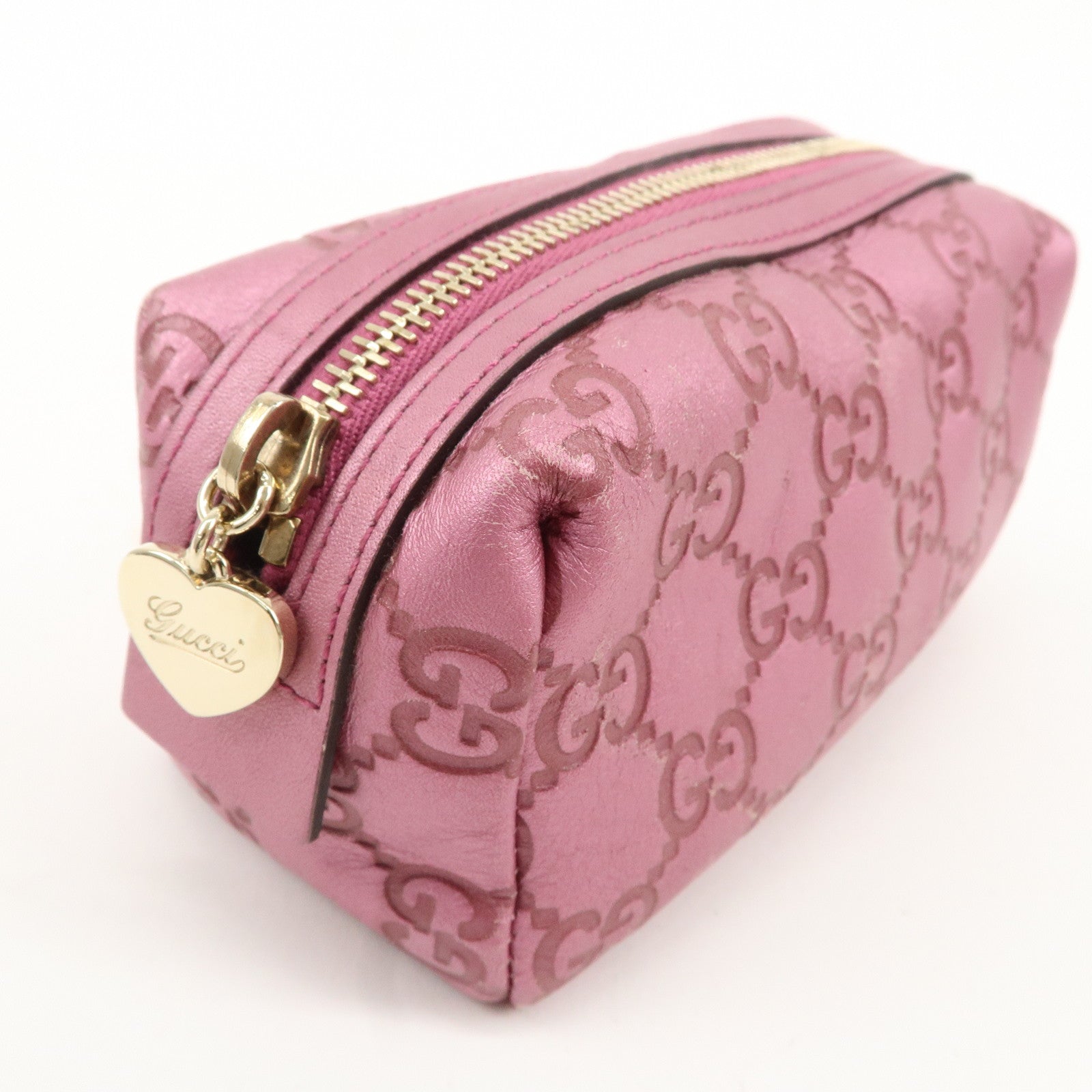 GUCCI Guccissima Leather Cosmetic Pouch Purse Metallic Pink 153228