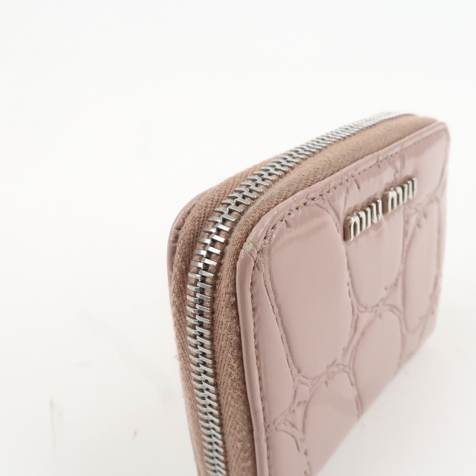 MIU MIU Enamel Round Zipper Coin Case Pink Beige