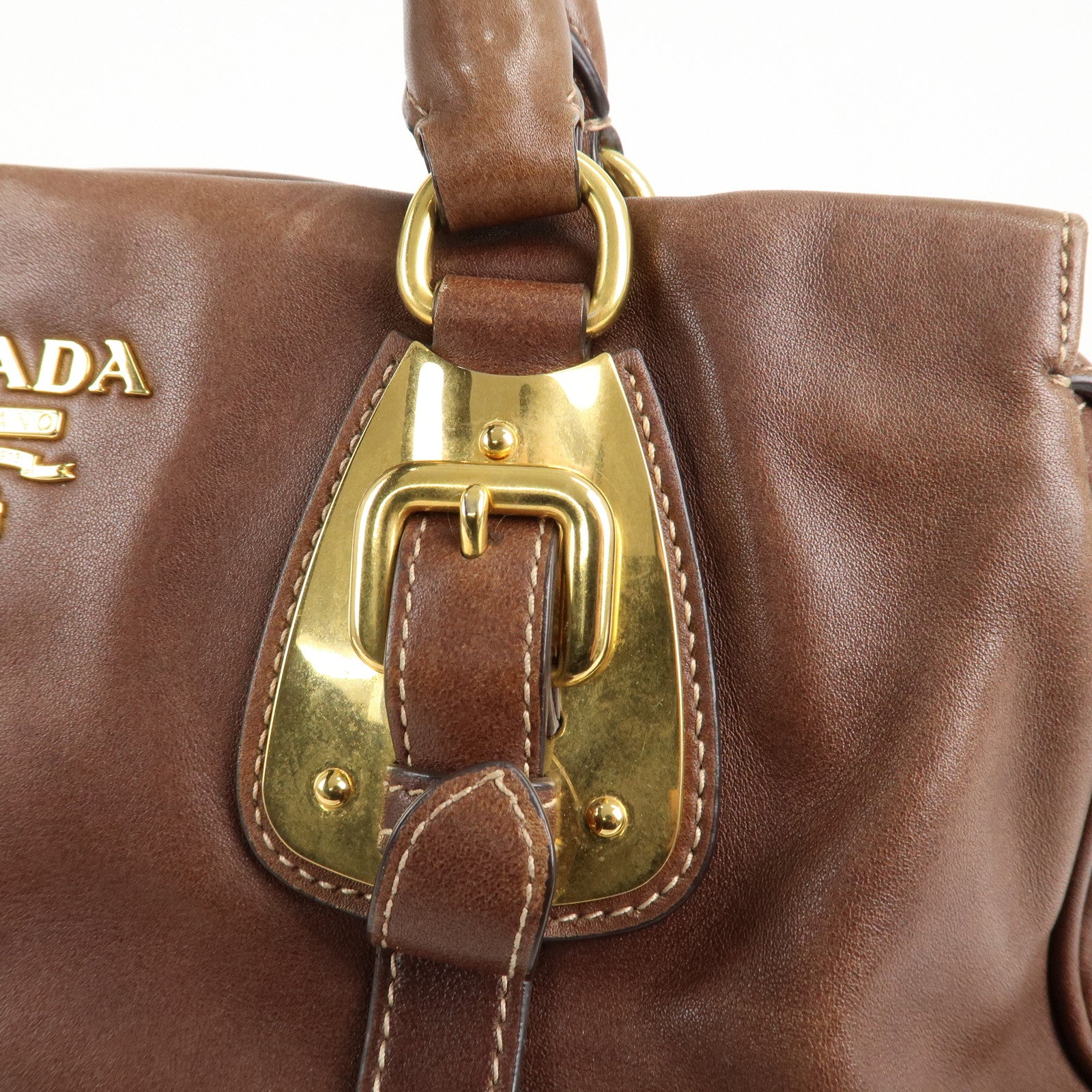 PRADA Leather 2Way Bag Shoulder Bag Hand Bag Brown BN1904