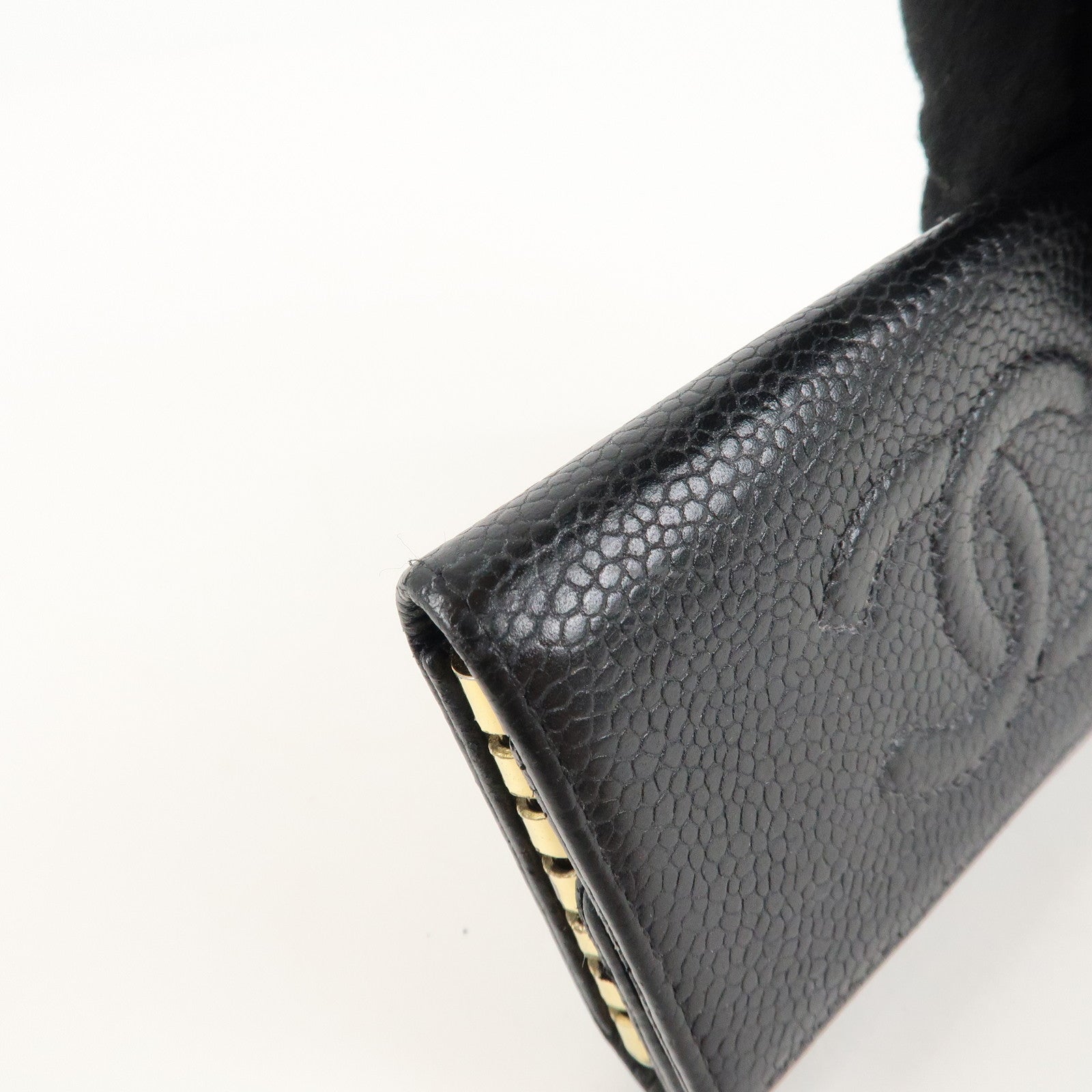 CHANEL Caviar Skin Coco Mark 6 Ring Key Case Key Holder Black