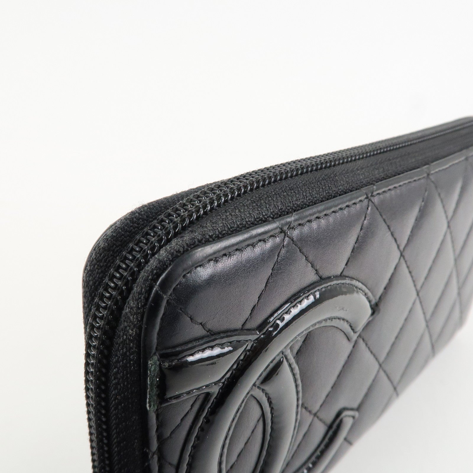 CHANEL Cambon Line Patent Leather Zip Around Long Wallet A50078 Used