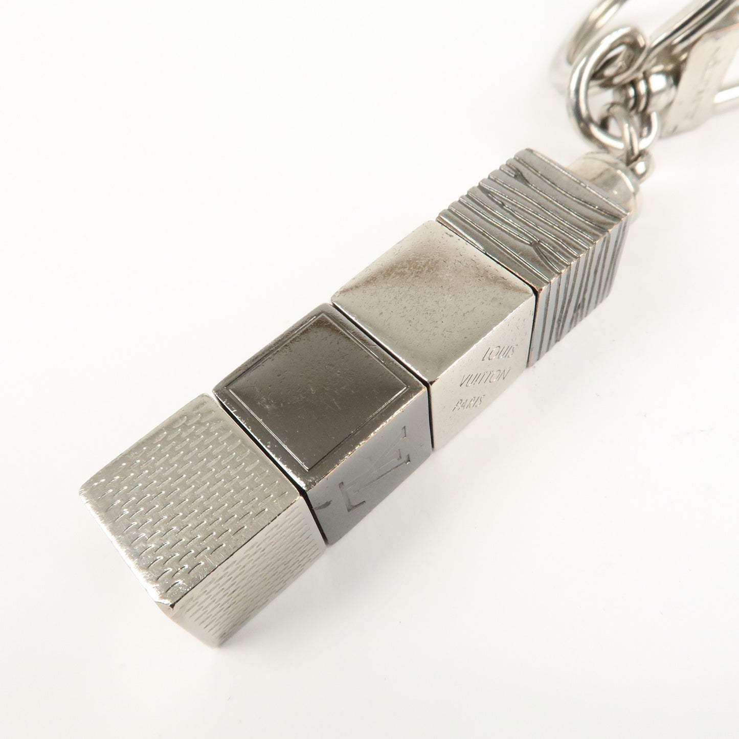 Louis Vuitton Porte Cles Cube Bag Key Charm Silver Gray M67142