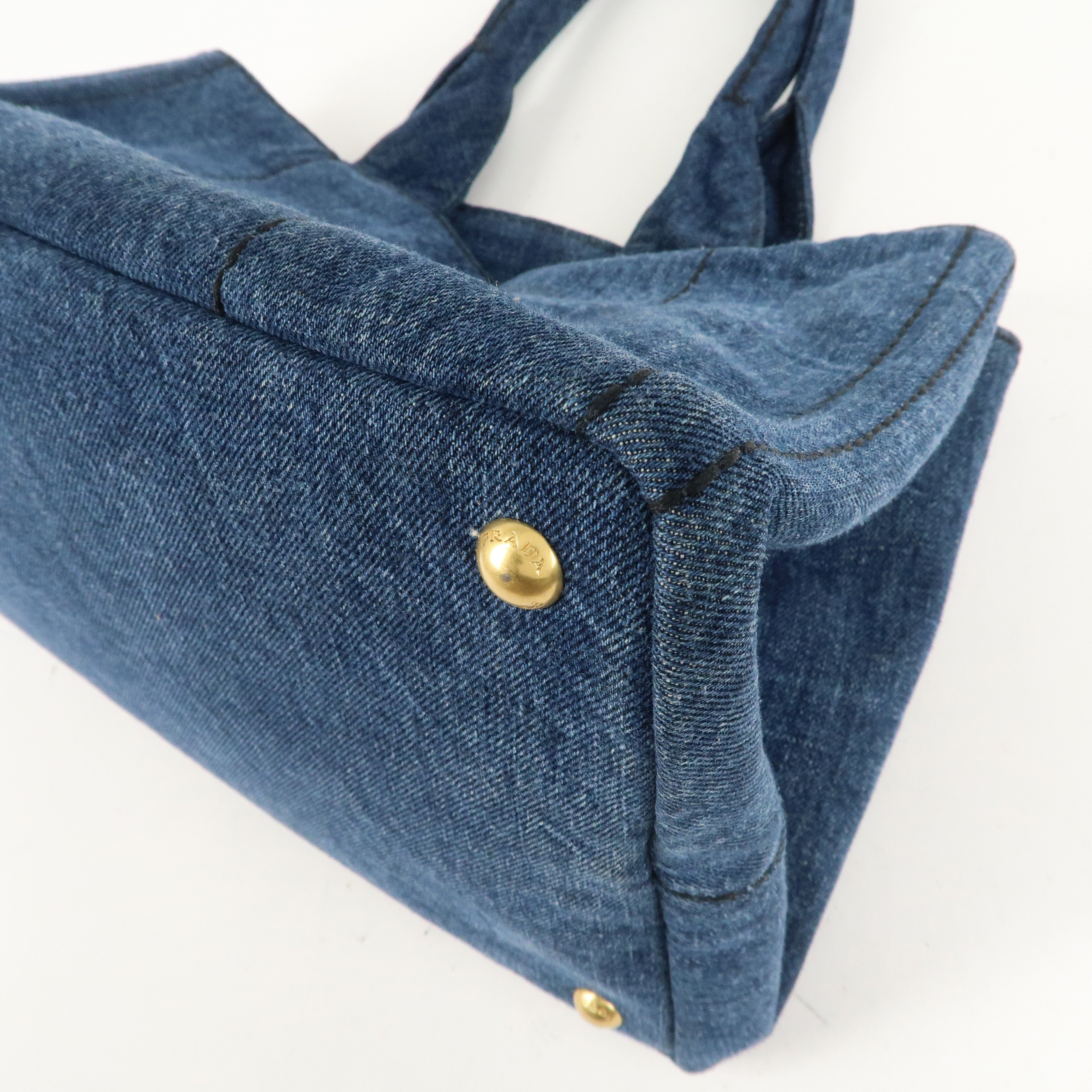 PRADA Logo Canapa Denim Hand Bag Tote Bag Denim Blue