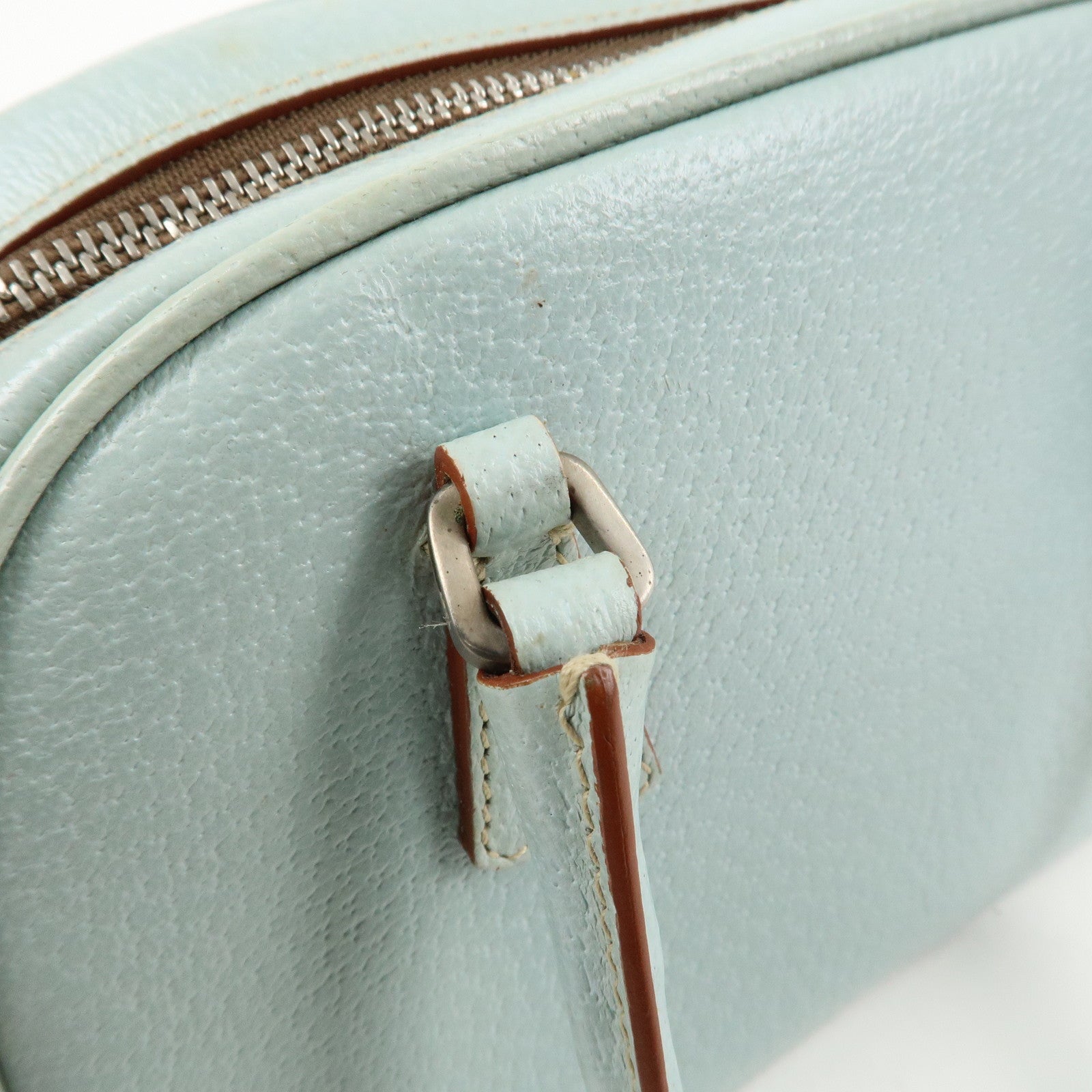 PRADA Leather Hand Bag Blue Silver Hardware