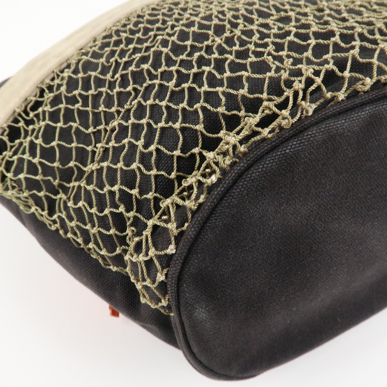 CHANEL COCO Mark Camellia Canvas Suede Tote Bag Black A21385 Used