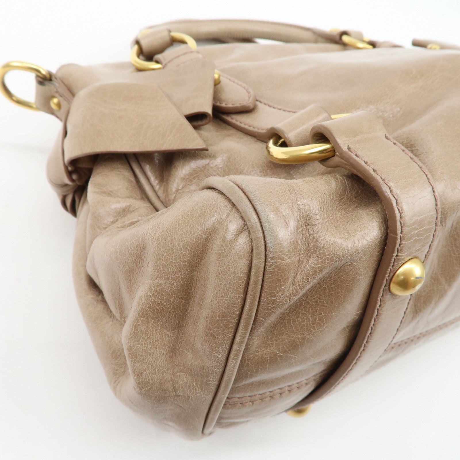 MIU MIU Leather 2Way Bag Hand Bag Shoulder Bag Beige