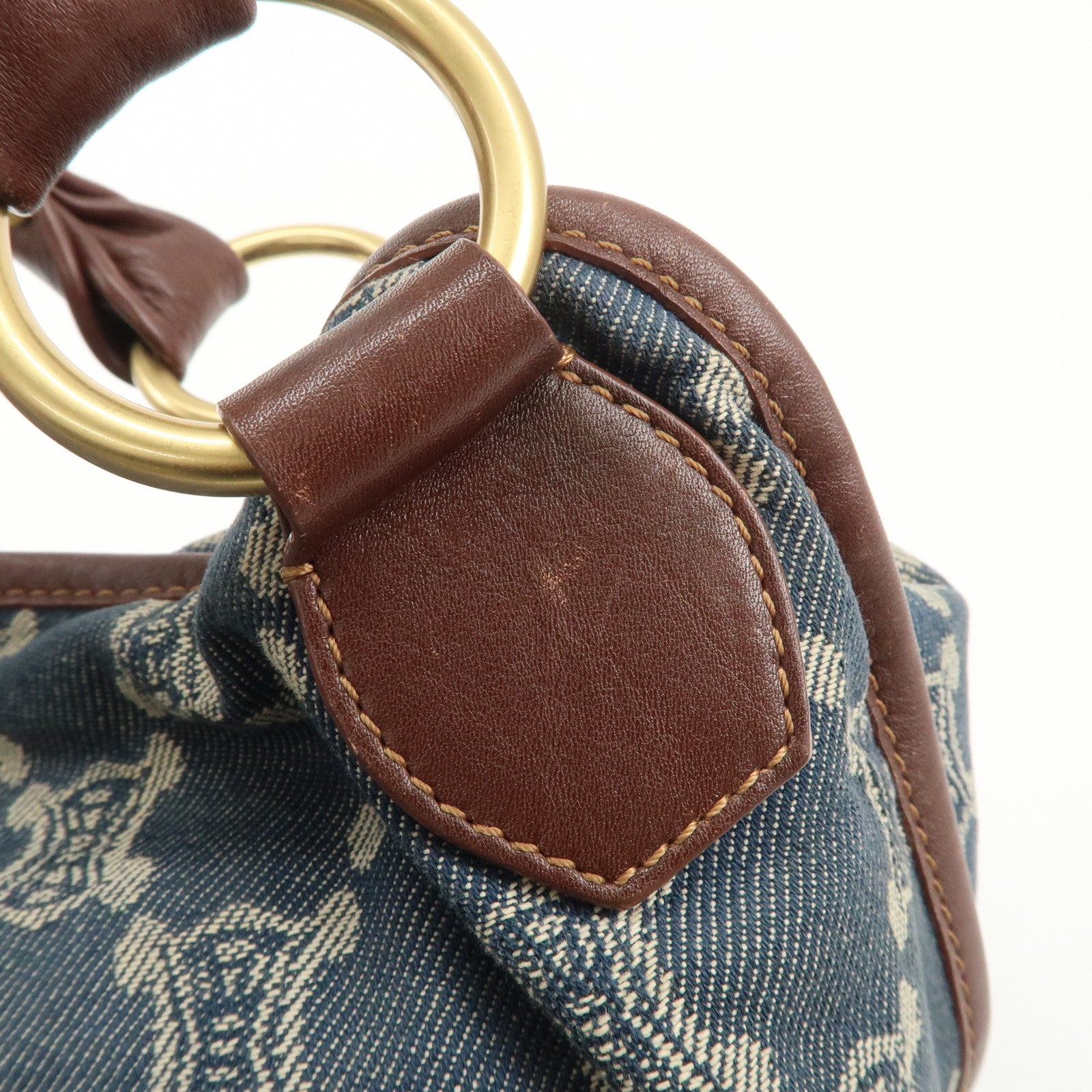 CELINE Macadam Denim Leather Bittersweet Shoulder Bag Blue Brown Used