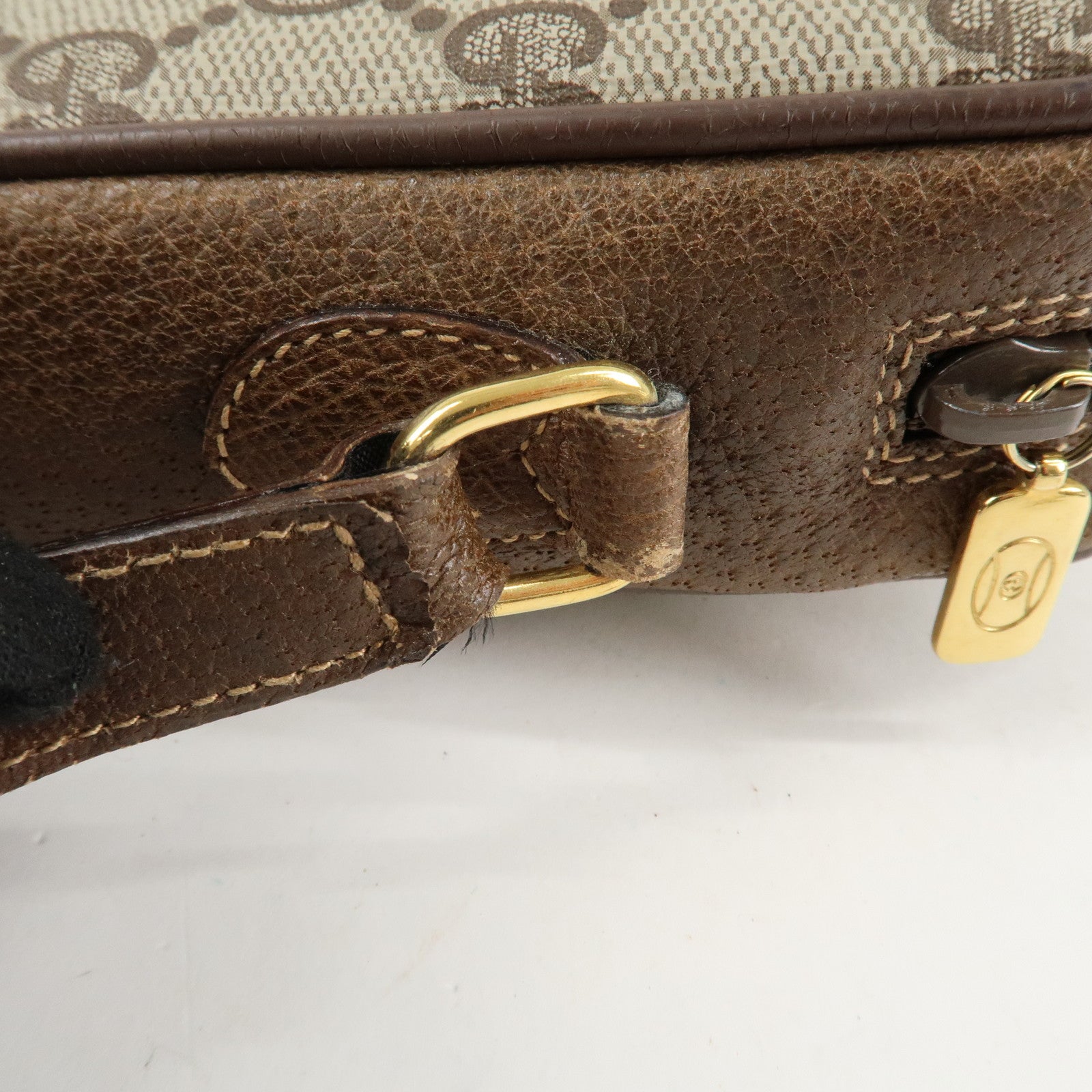 GUCCI Old GUCCI Sherry GG Plus Leather Shoulder Bag Beige Brown Used