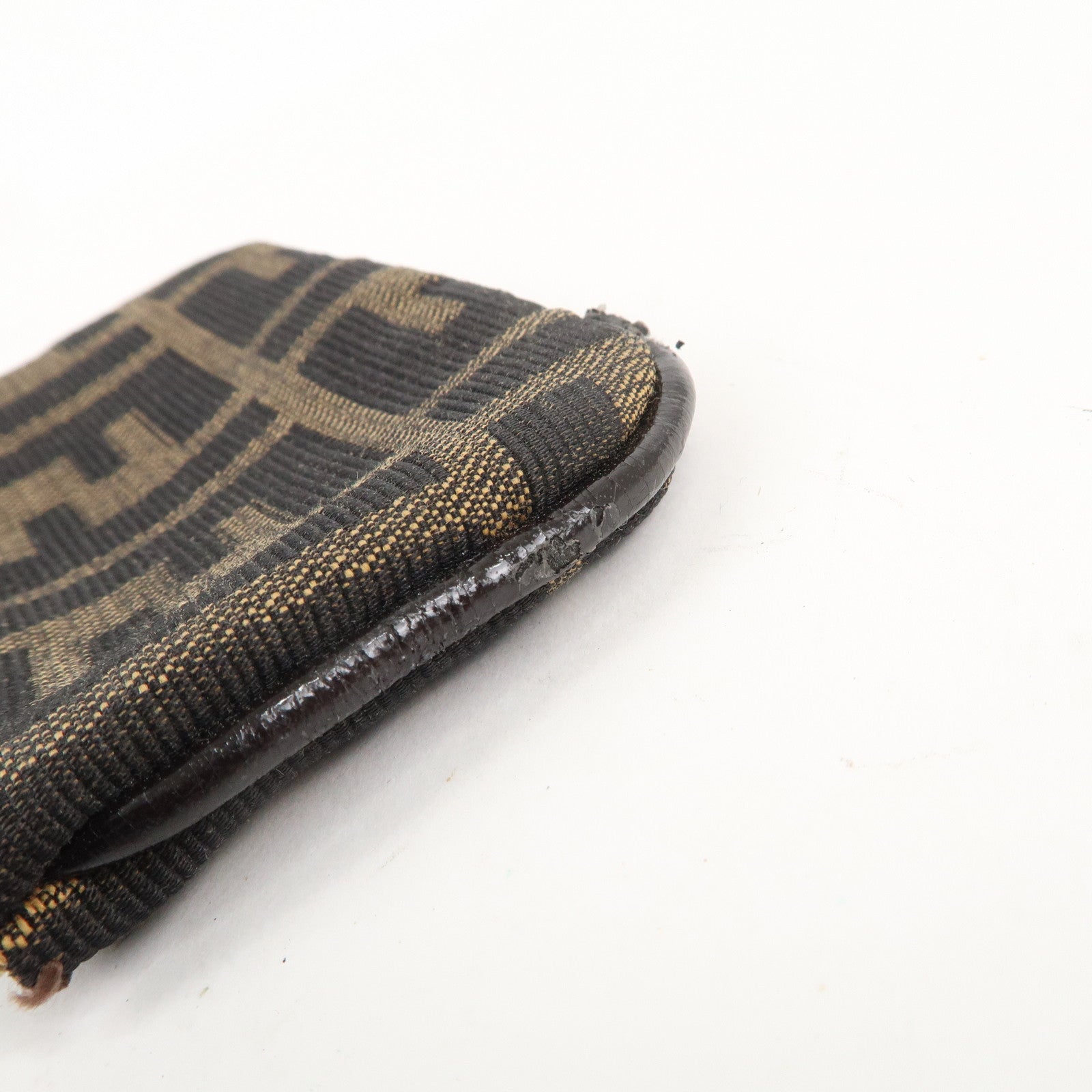 FENDI Zucca Canvas Leather Coin Purse Brown Black