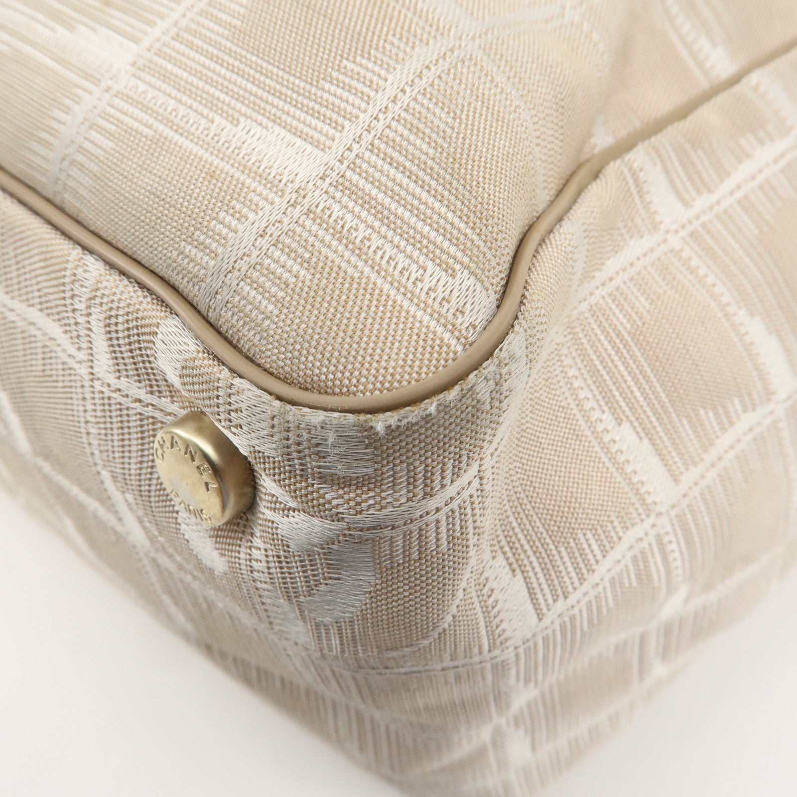 CHANEL New Travel Line Nylon Jacquard Leather Tote Bag Beige A15991 Used