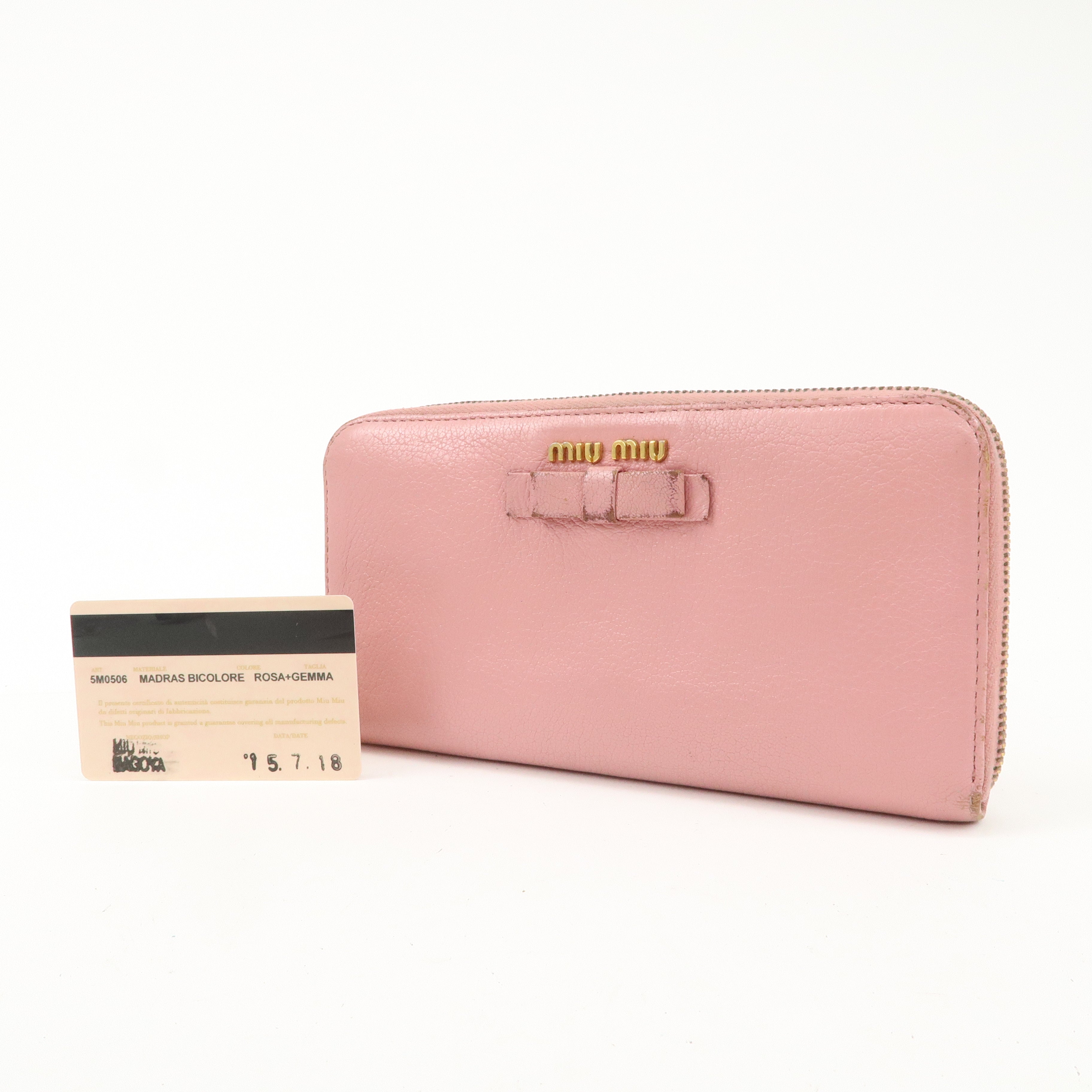 MIU MIU Set of 2 Leather Long Zippy Bi-fold Wallet Pink Used
